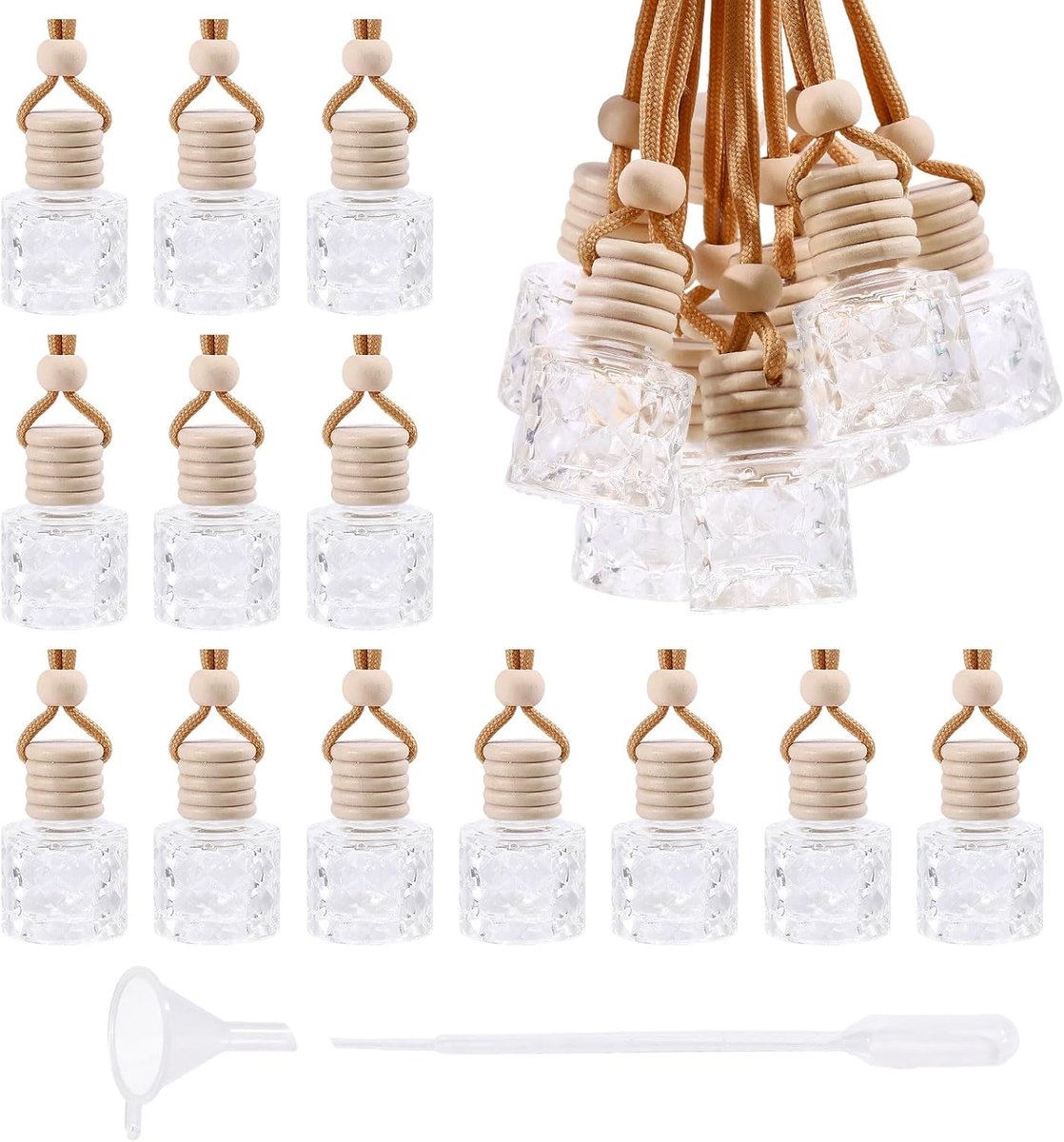 60Pcs 9 Ml Opknoping Auto Luchtverfrisser Diffuser Glas Auto Verfrisser Diffuser Fles Met Houten Cap Lanyard Plastic - ShopVlot