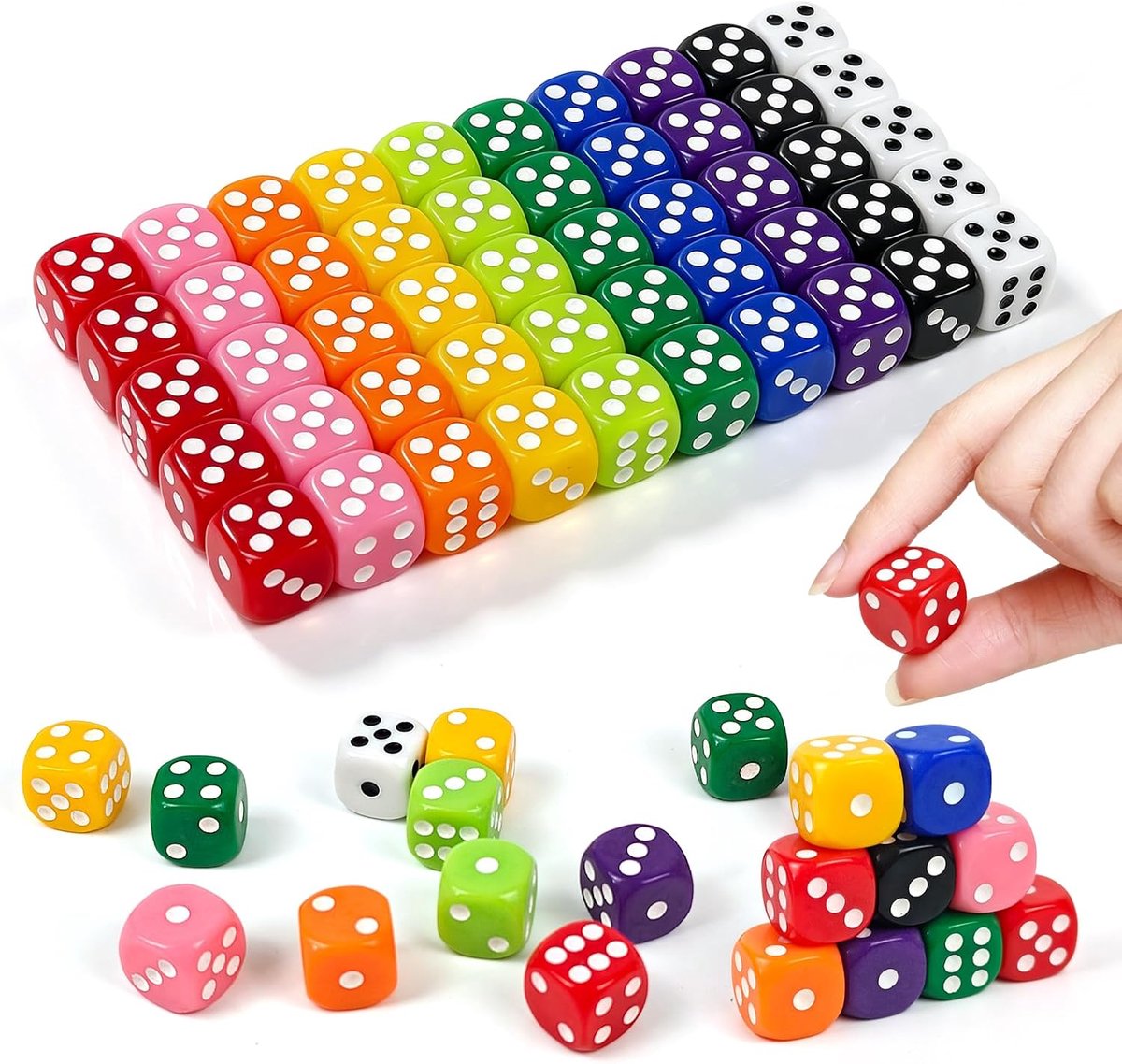 50 Pieces 6 Sided Dice, Colorful Set, 16mm Colorful Acrylic Dice, Mini Standard Game Dice in 10 Colours, D6 Dice Set - ShopVlot
