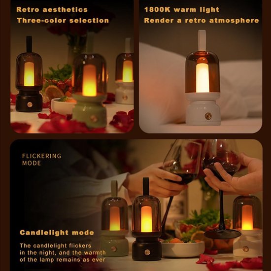 KZQ Draagbare retro campinglamp met LED - USB oplaadbaar en snoerloos - Sfeervol nachtlampje voor restaurant slaapkamer bar en kamperen - Groen — afbeelding 2