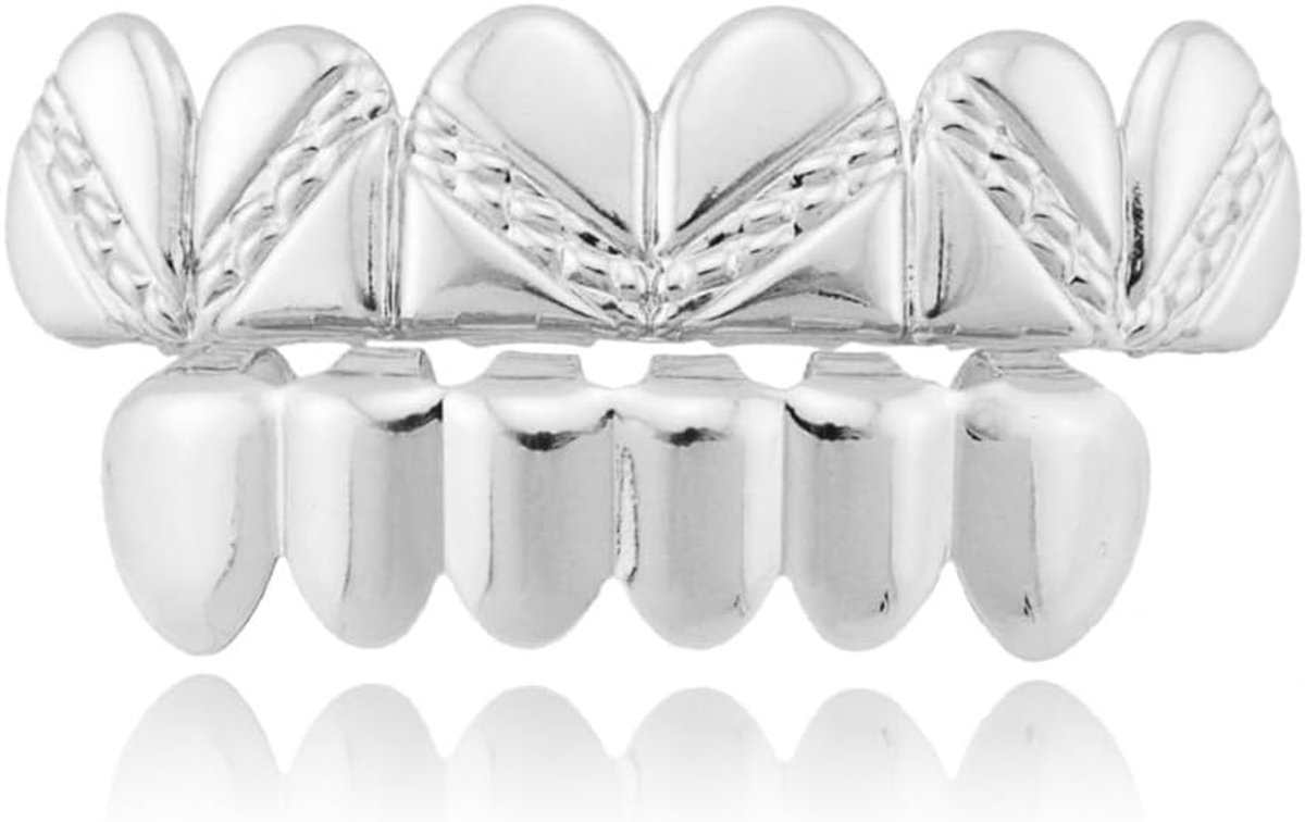 Silver Teeth Hip Hop 1 Set Silver Hip Hop Teeth Silver Teeth Hip Hop Teeth Top Bottom Grill Cap Men Women Dance Party - ShopVlot