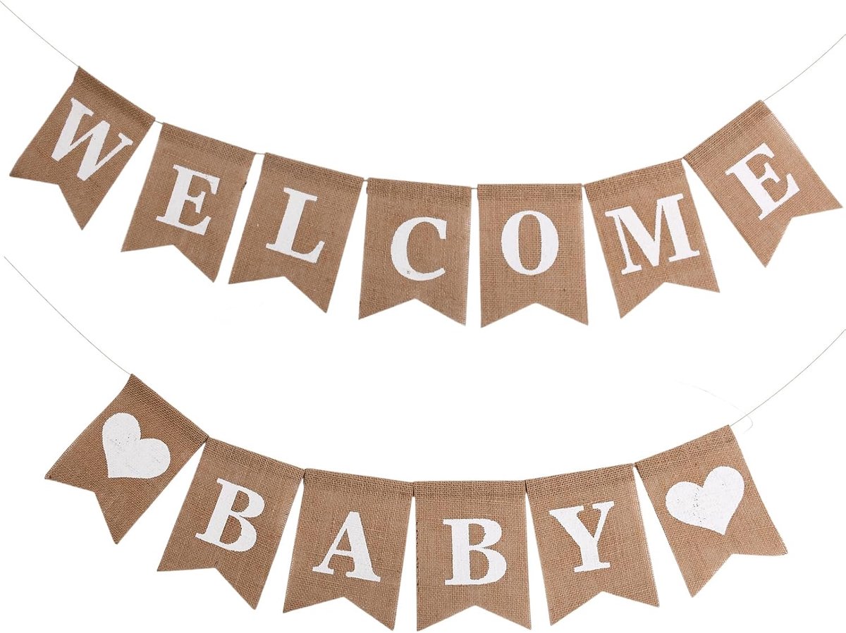 Welcome Baby banner - slinger van linnen voor baby's, vintage, rustiek, decoratie voor babyshower, voorgemonteerde - ShopVlot