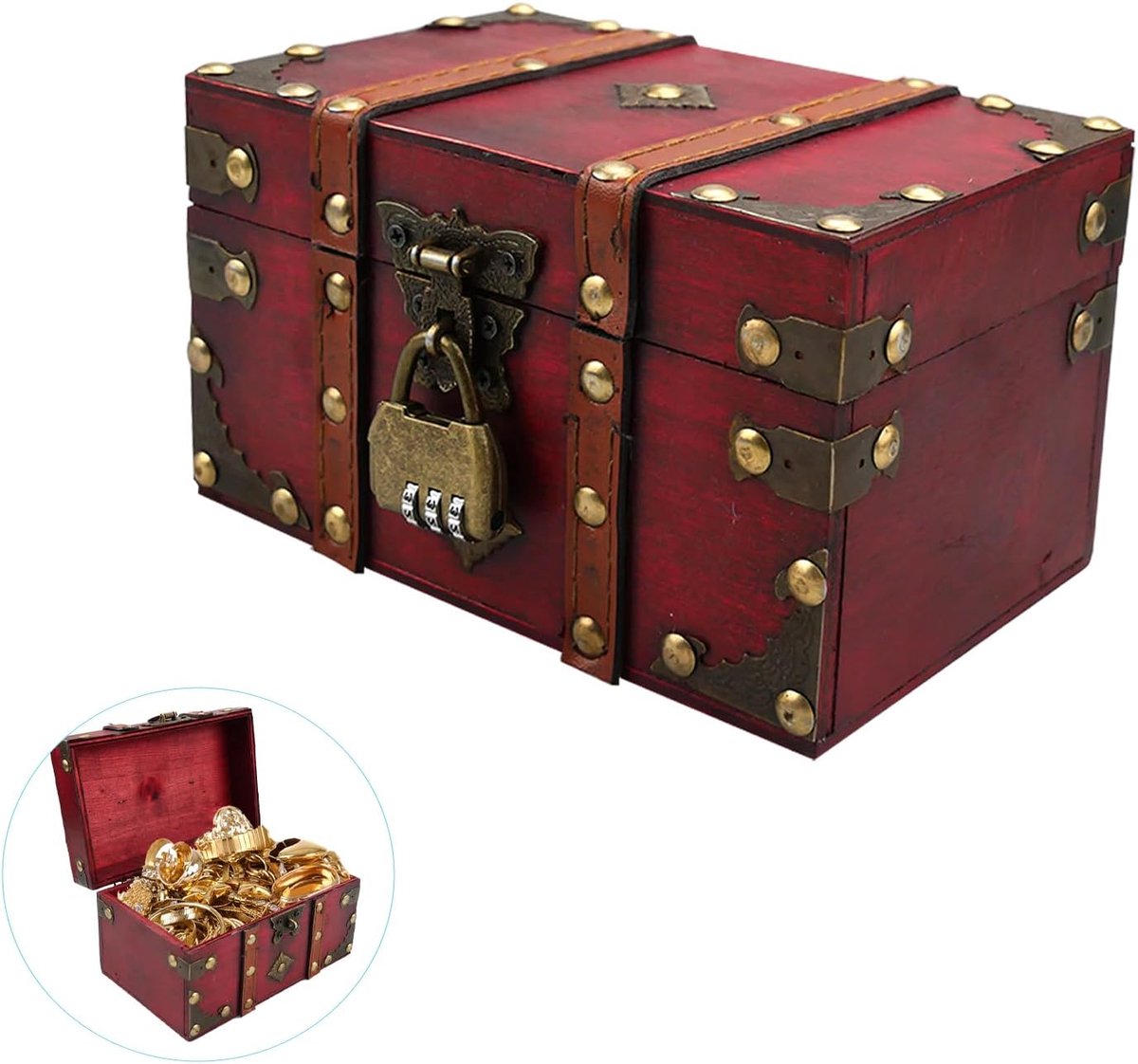 Vintage Wooden Treasure Chest for Children - Small Pirate Chest with Combination Lock - ShopVlot