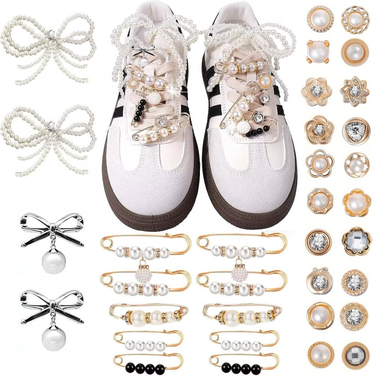 34pcs Shoe Charms For Sneakers Beading Bows Shoe Pendants Shoe Jewelry DIY Shoe Pendants Shoe Studs Set For Sneakers - ShopVlot