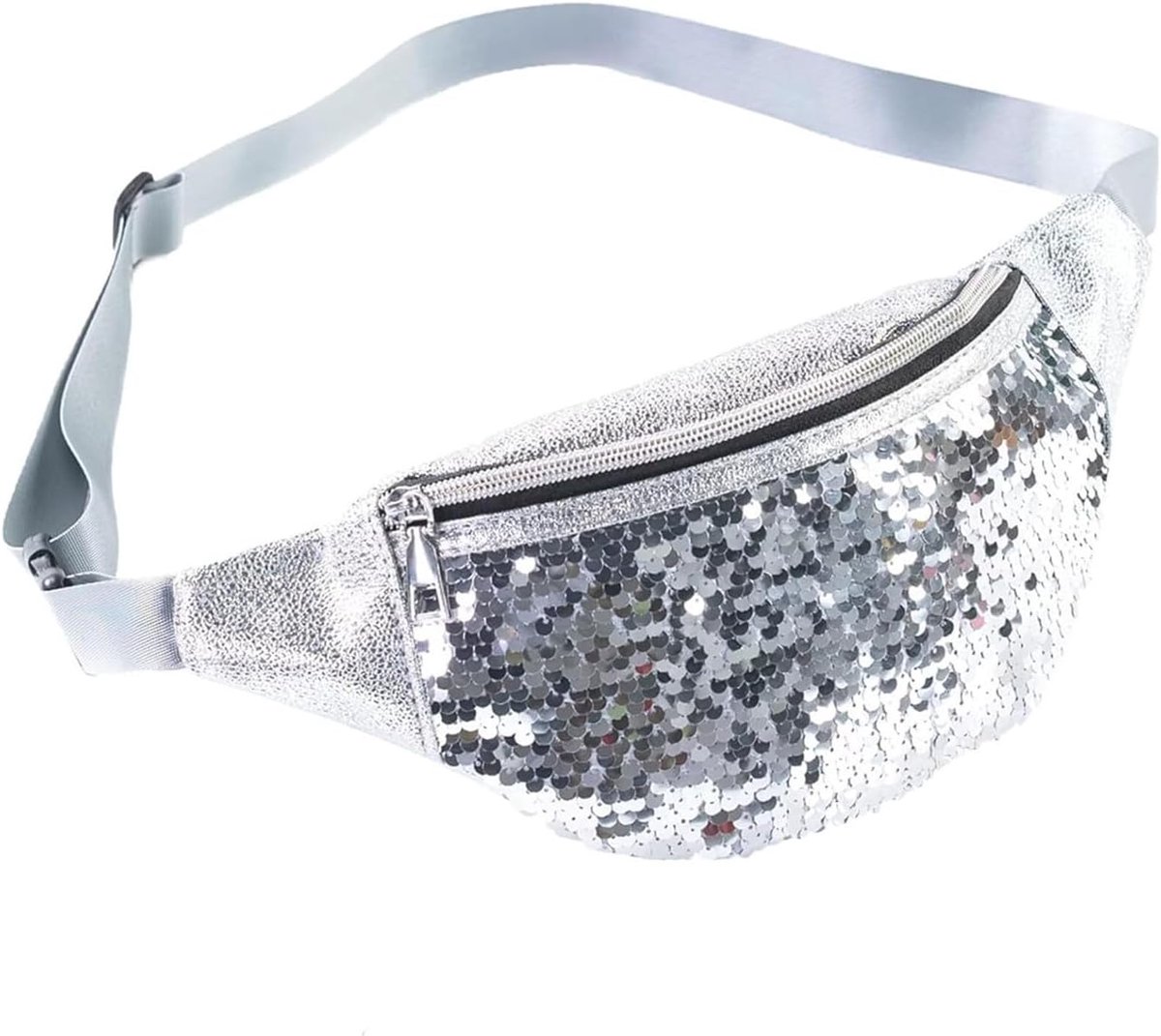 Women's Waist Bag Silver Glitter Sequins Metallic Belt Bag Waterproof Reflective Zip Pocket Waist Bag Waist Bag for - ShopVlot