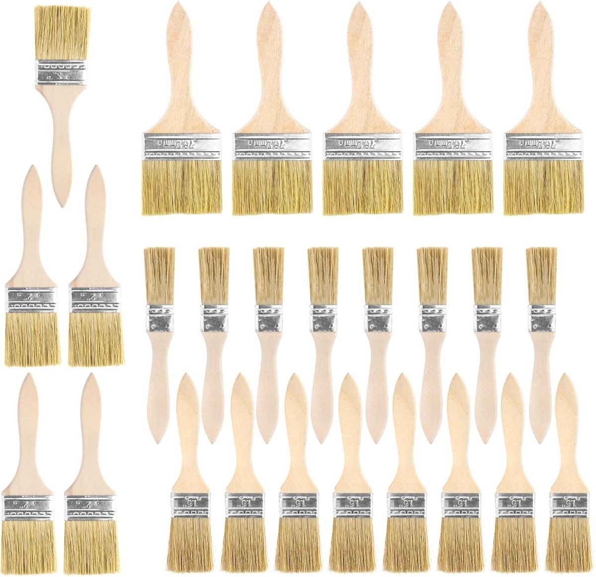 Verfkwasten Set - Natuurlijke Houtkleur - Houten Handvat met Stalen Ferrule - Voor Schilderen en DIY Projecten