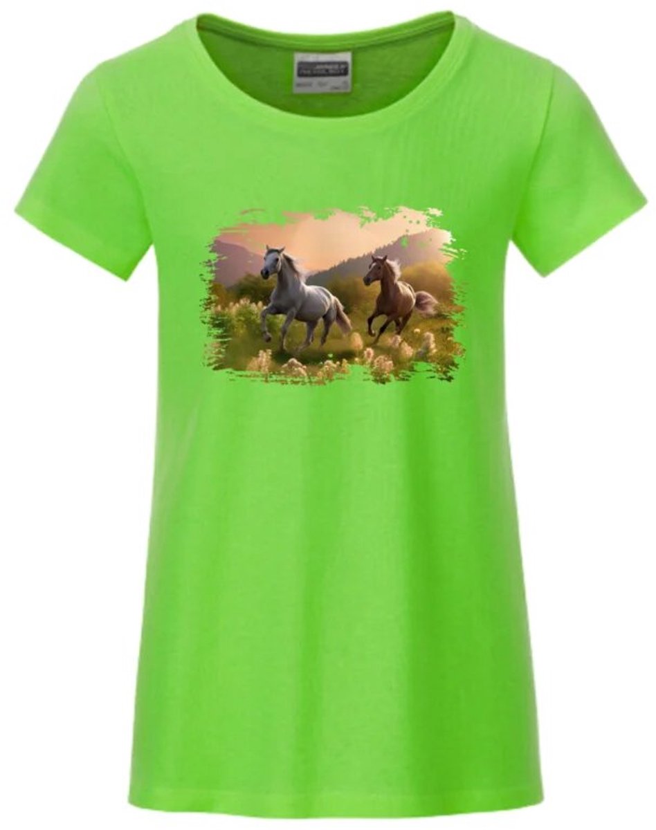 Paarden shirt kind just a girl lime - Groen - 98/104