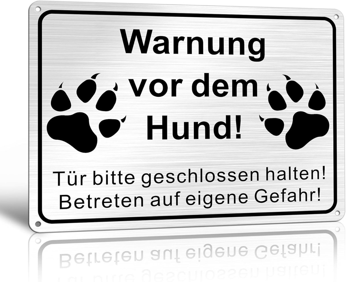 TAKULA Warning for the Dog Sign Let Dog Sign 25 x 18 cm Brushed Metal Let Dog Sign - 1 piece - ShopVlot