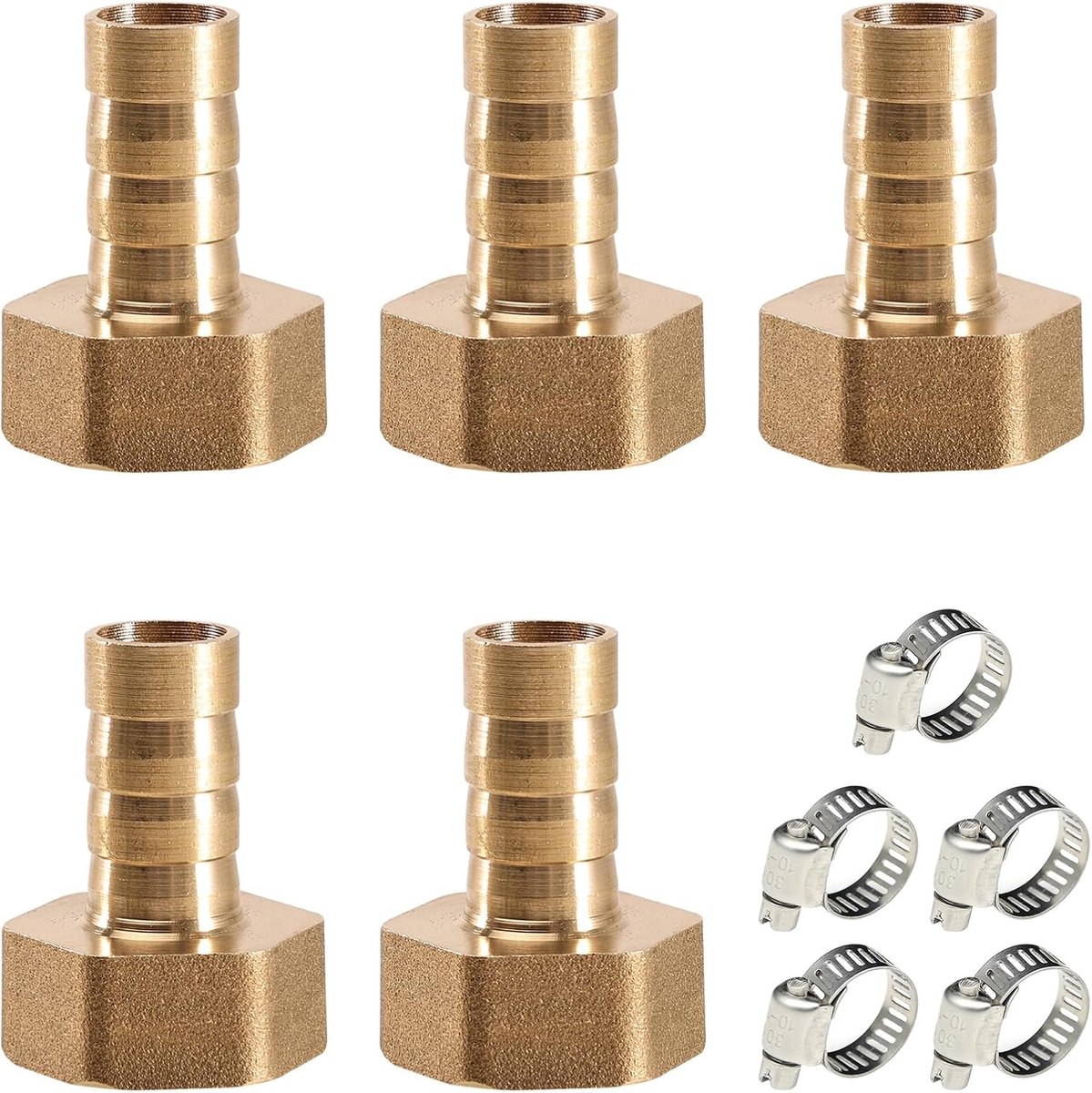 1/2 Inch Brass Hose Grommet, 5pcs 12mm x 1/2 Inch IG Hose Screw Connection with Hose Clamp, 12mm Barx 1/2 Inch Female - ShopVlot