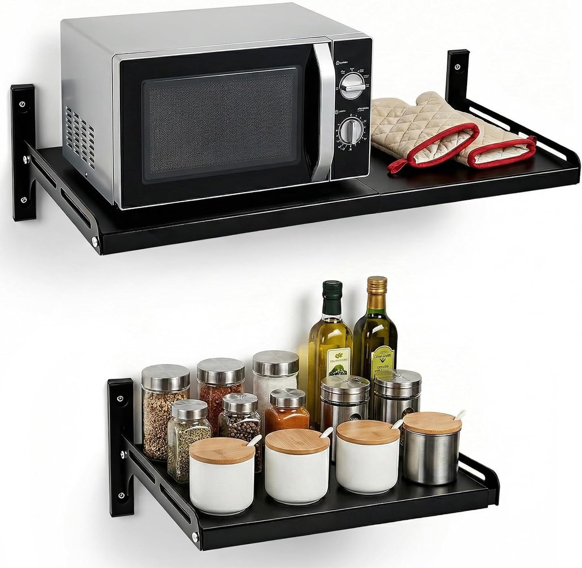 ABCOOL Wall Mounting Rack Expandable for Microwave Kitchen Home Adjustable Snap-in Detachable Bracket Holder with 4 - ShopVlot