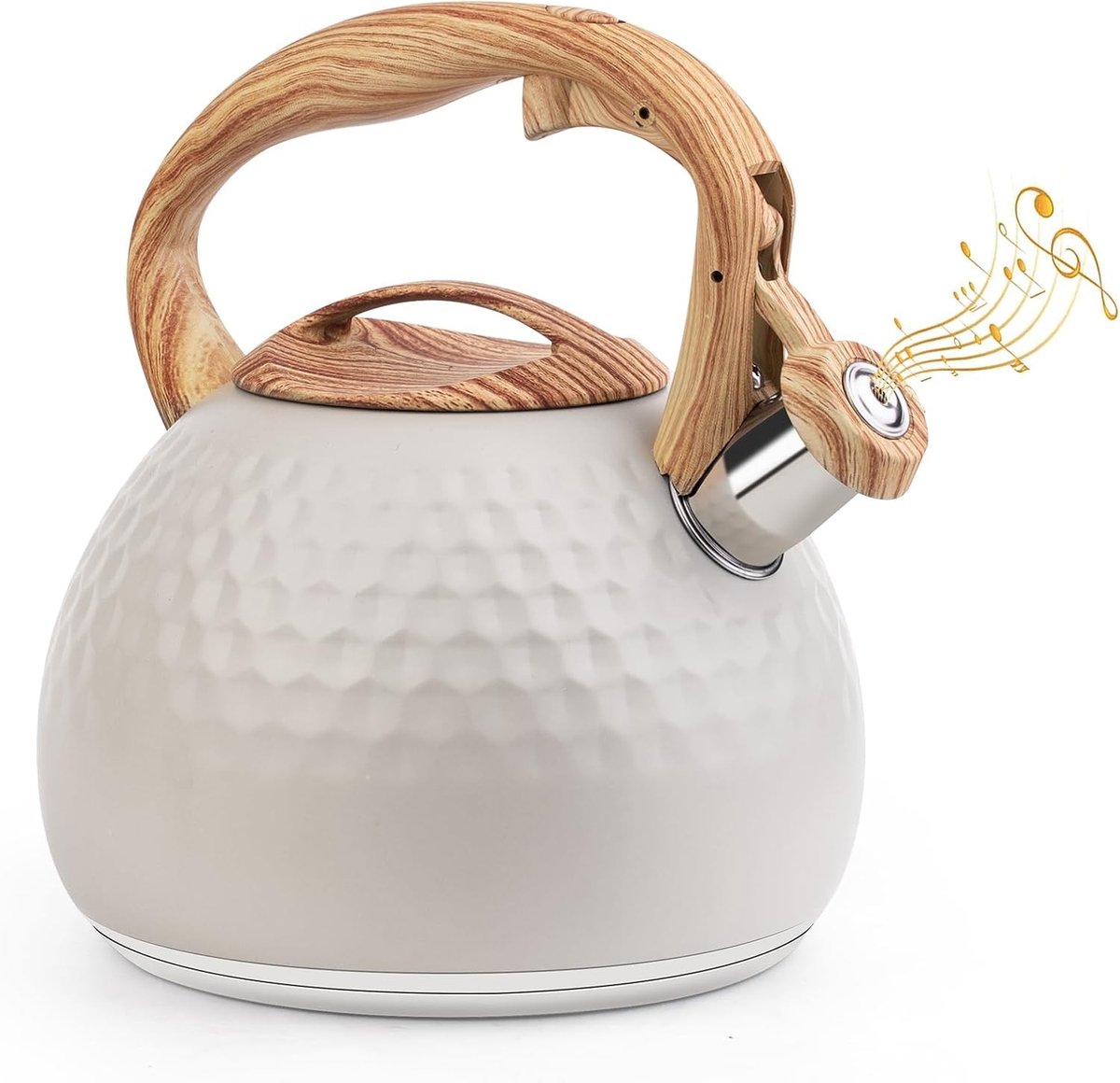 Waterkoker - Beige - 3 L - Roestvrij Staal met Houten Handvat - Voor Koffie en Thee