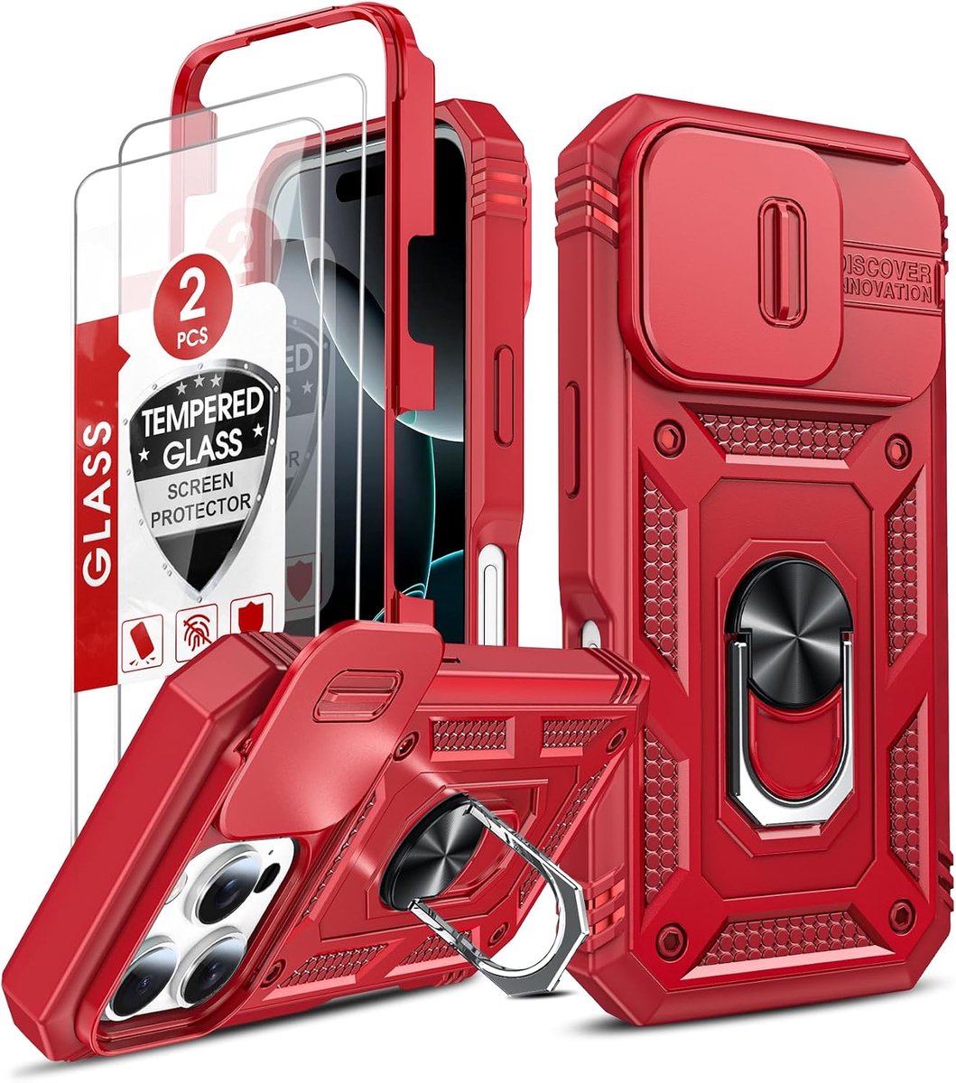 LeYi Protective Case for 2024 6.7 Pro Max, Ring with 2 x Tempered Glass and Sliding Lens Cover, Camera Protection - ShopVlot