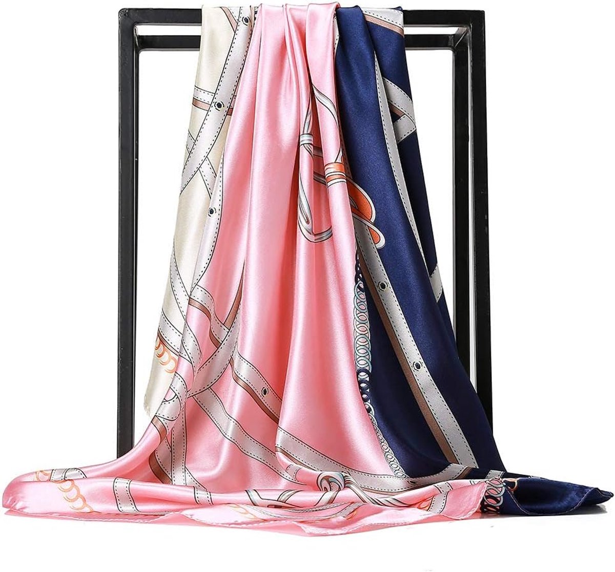 Hunker Women's Silk Scarf Belt Pattern Large Square Satin Headdress Headdress 35 inch, A-8, 87.5cm - ShopVlot