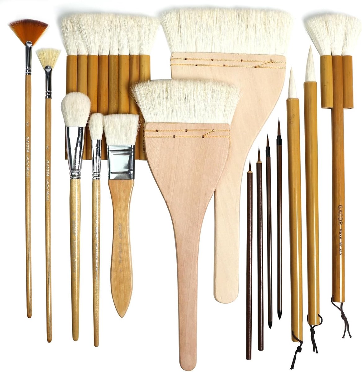 Penseelset voor Keramiek - Houten Kleur - 15 Stuks - Geitenhaar met Houten Handvat - Voor Beginners en Professionals