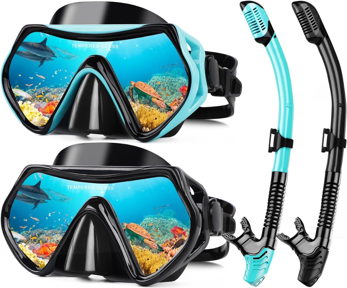 Hydomi Adult Snorkel Set, Anti-Fog Diving Mask with 180° Panorama Field of View, Dry Top Snorkel, 3-Channel System - ShopVlot