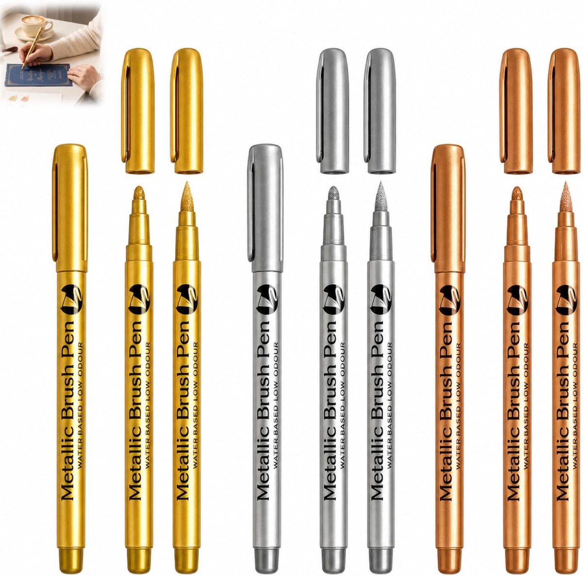 Set van 9 viltstiften, goud, zilver, glanzend, metallic markers, goud, zilver en brons, permanente markeerstiften voor - ShopVlot