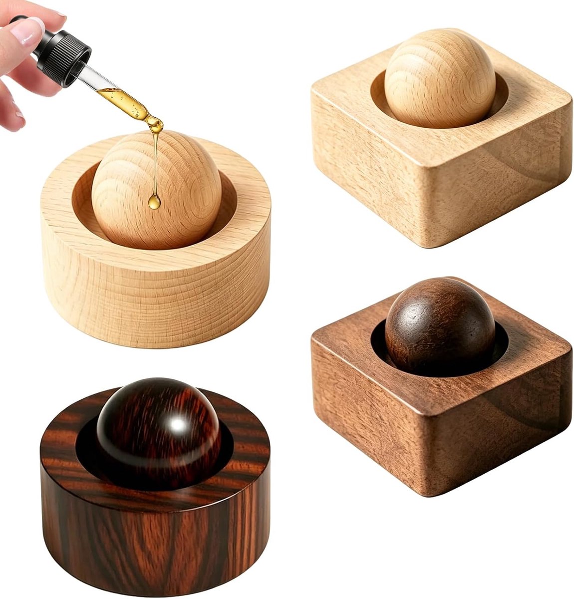 Wooden Aroma Diffuser, 4 Pcs Natural Wood Fragrance Balls, Reusable Essential Oil Aromatherapy Diffuser, Handmade - ShopVlot