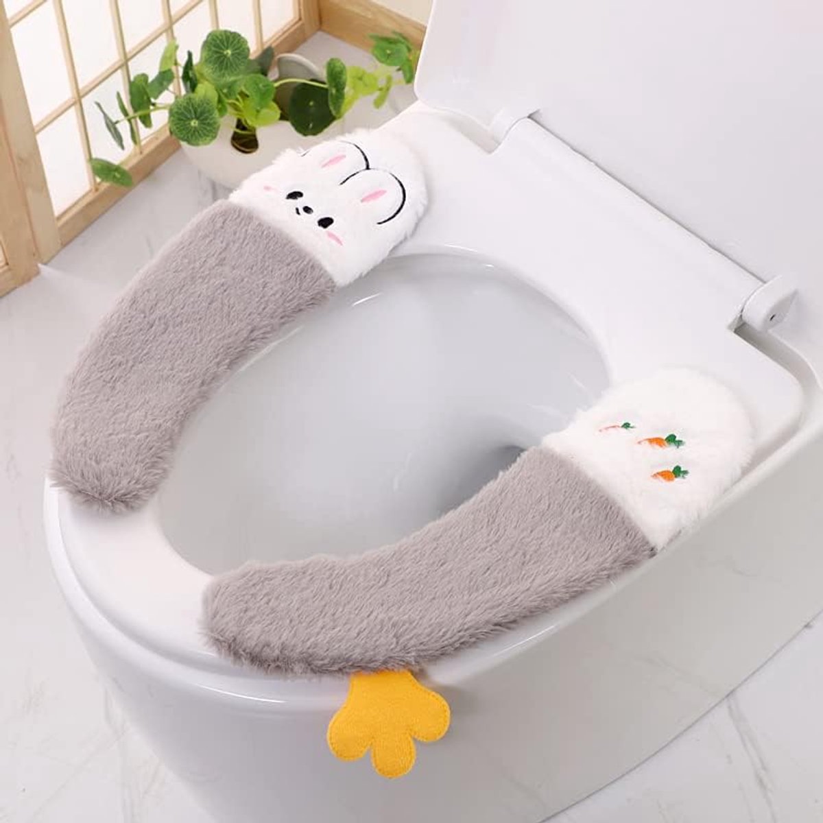 2 Pairs Thick Sticky Pillow Toilet Seat Covers Washable Plush Soft Bathroom Cushion - ShopVlot