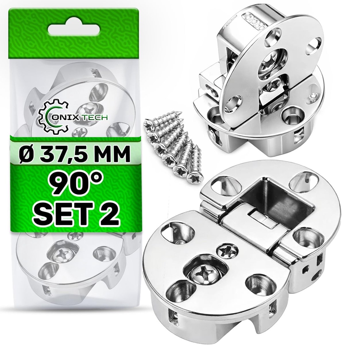 2 x Folding Hinges for Furniture Doors, 90°, Diameter 35 mm, High Strength, Znal, for Folding Table, Cabinet, Kitchen - ShopVlot