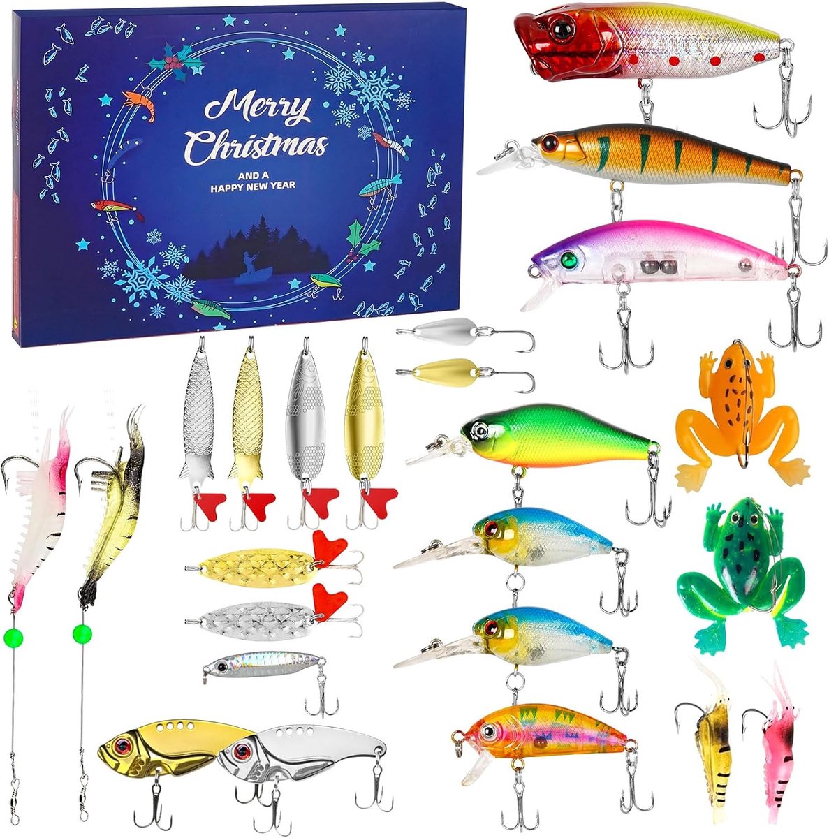 24pcs Fishing Bait Set: Pre-Rigged Fishing Jigs with Tackle Box, Super Durable TPE Fishing Bait, Pike, Zander Trout - ShopVlot
