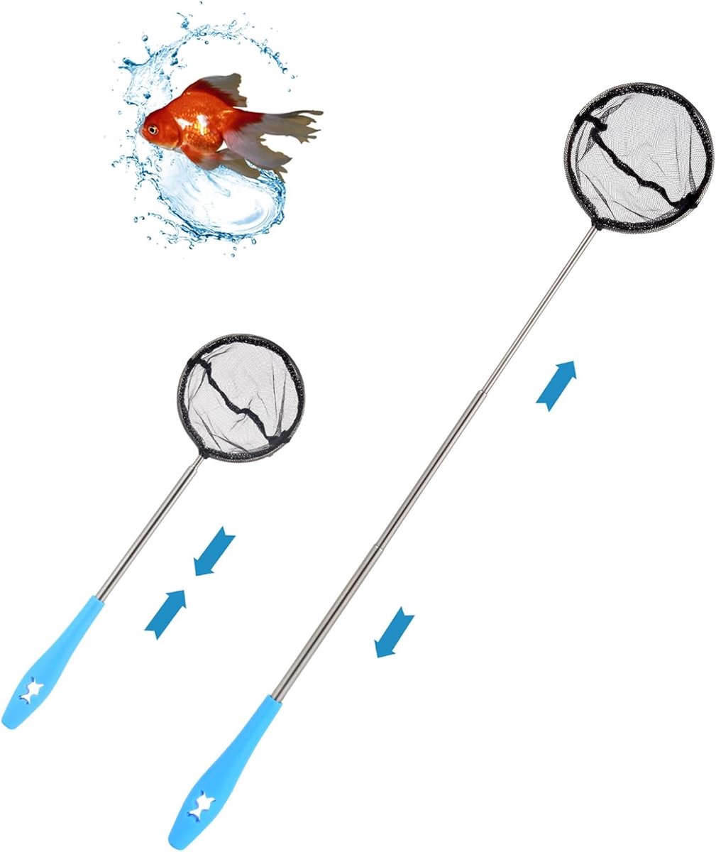 Schepnet voor aquarium, aquariumschepnet met telescoopsteel, van roestvrij staal, voor het vangen van kleine vissen en - ShopVlot