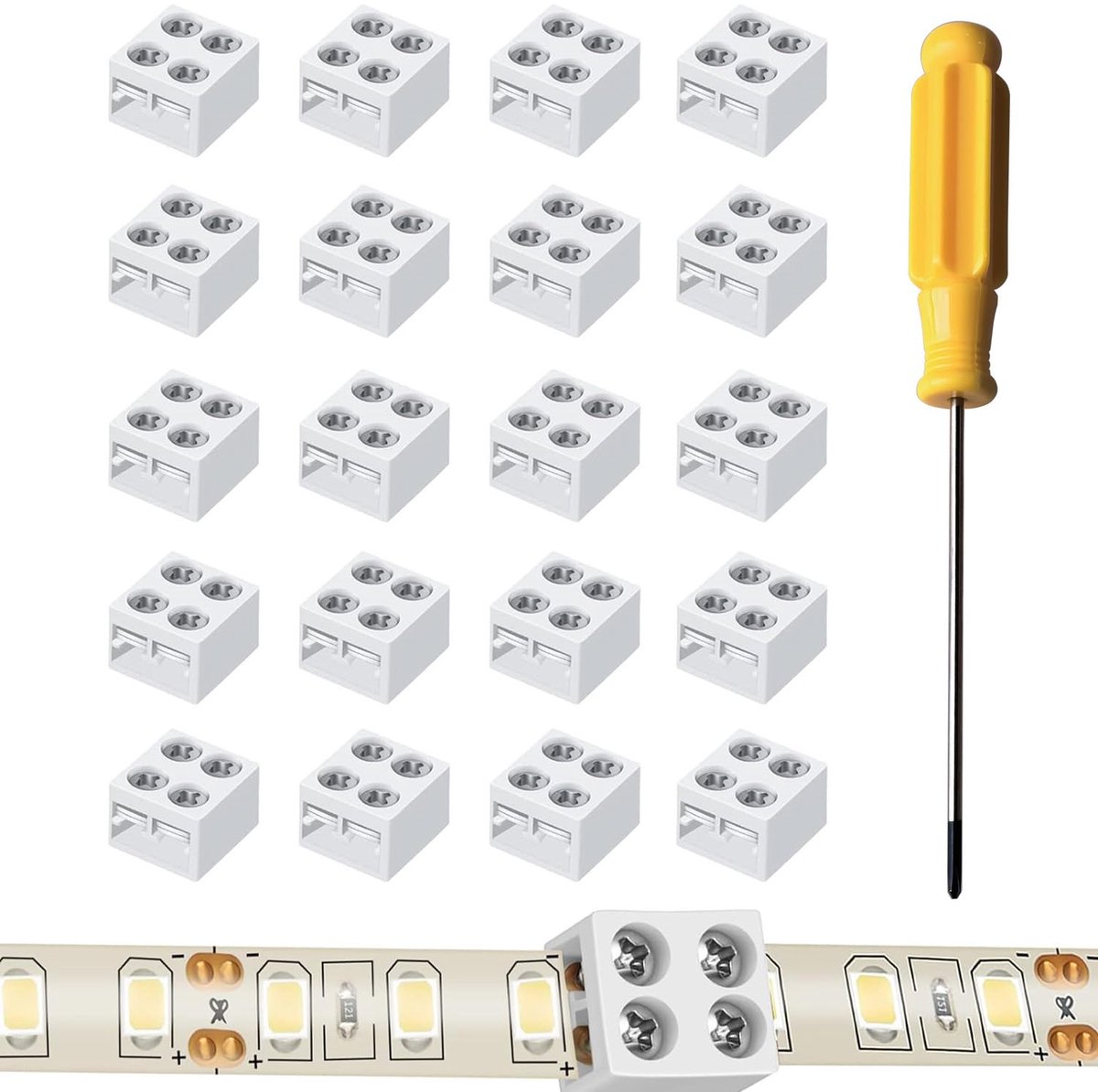 GTIWUNG 20 stuks soldeervrije schroefaansluiting ledstripconnector 2-polige 8 mm printplaat naar printplaat, wit - ShopVlot