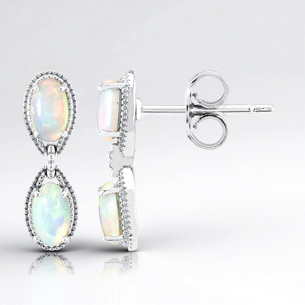 Cavill - Zilveren Oorbellen met 0,59 ct Australische Ovale Cabochon Opaal - 925 Sterling Zilver - Platina Verguld - Elegante Tijdloze Oorhangers Dames