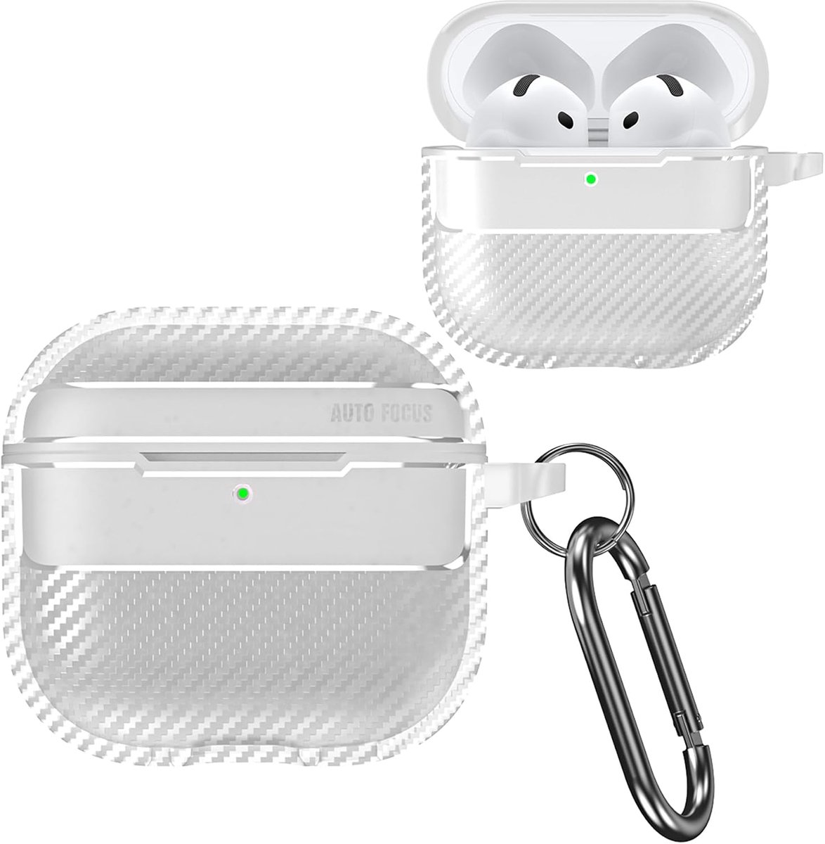 Ysnzaq Koolstofvezel Textuur Hoes voor AirPods Pro 3 WW Wit - Ondersteunt Draadloos Opladen met Karabijnhaak - ShopVlot