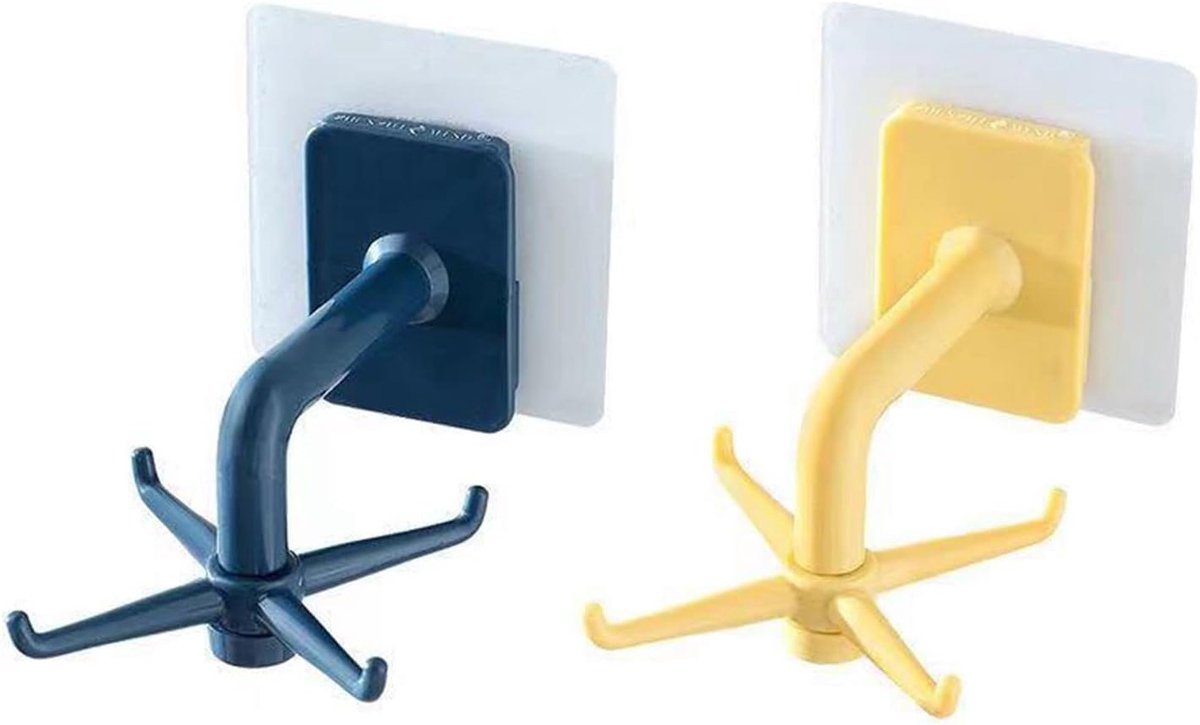 2 Pcs Swivel Hooks No Drilling, 360 Degree Rotating Self Adhesive Towel Hook, Kitchen Aid for Kitchen, Cabinet - ShopVlot