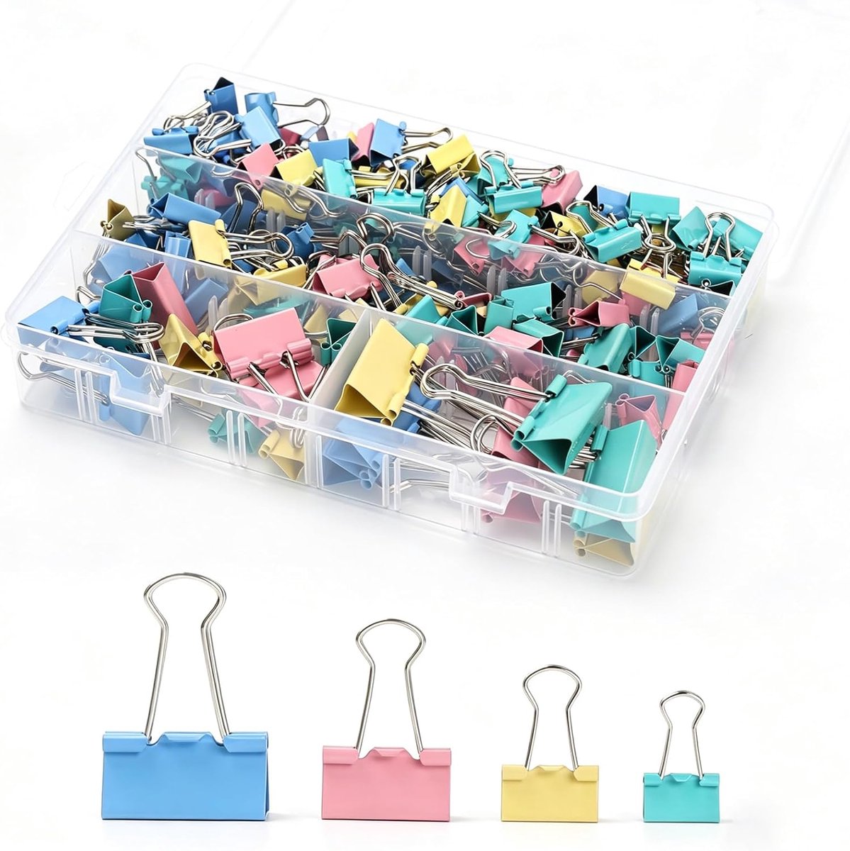 180 stuks binder clips - foldback-klemmen van metaal - 4 kleuren (blauw - groen - roze - geel) - 15 - 19 - 25 - 32 mm - willekeurige kleurmix – voor kantoor - school & thuis