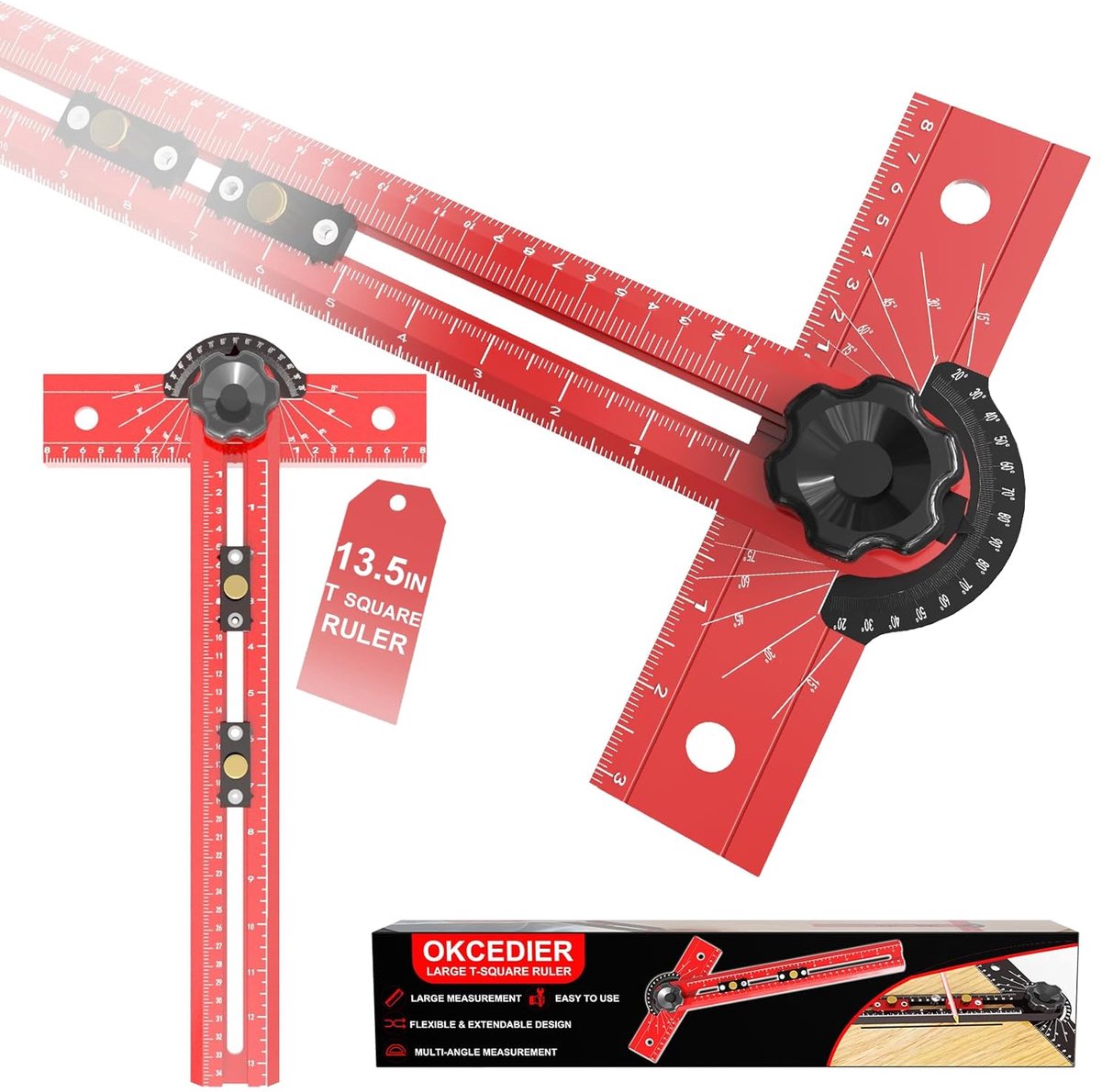 T-square for carpentry 13.5 inch precision measuring ruler with angle adjustment, Adjustable Aluminum T-square for - ShopVlot