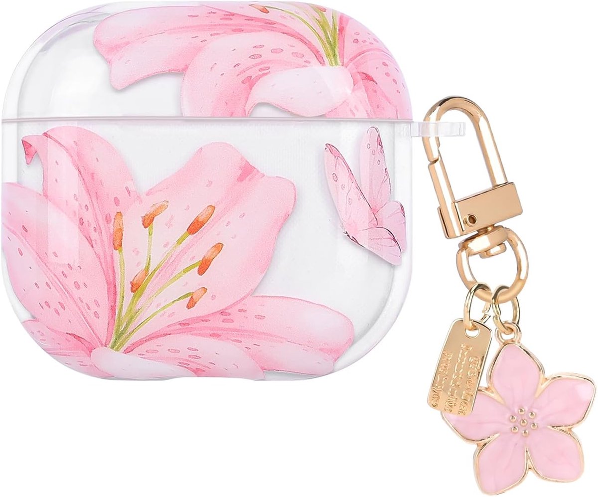 Protective Case Compatible with AirPods 4 with Keychain, Transparent TPU Protective Case with Beautiful Pattern for - ShopVlot