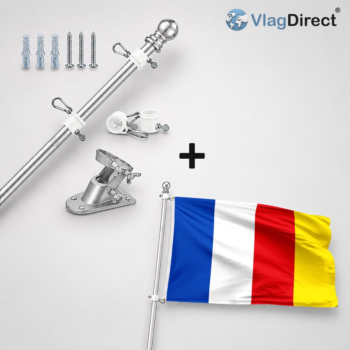 VlagDirect - Compleet vlaggenpakket - Zilveren vlaggenstok inclusief vlaggenstokhouder + Zutendaalse vlag - Gemeente Zutendaal vlag - 90 x 150 cm.