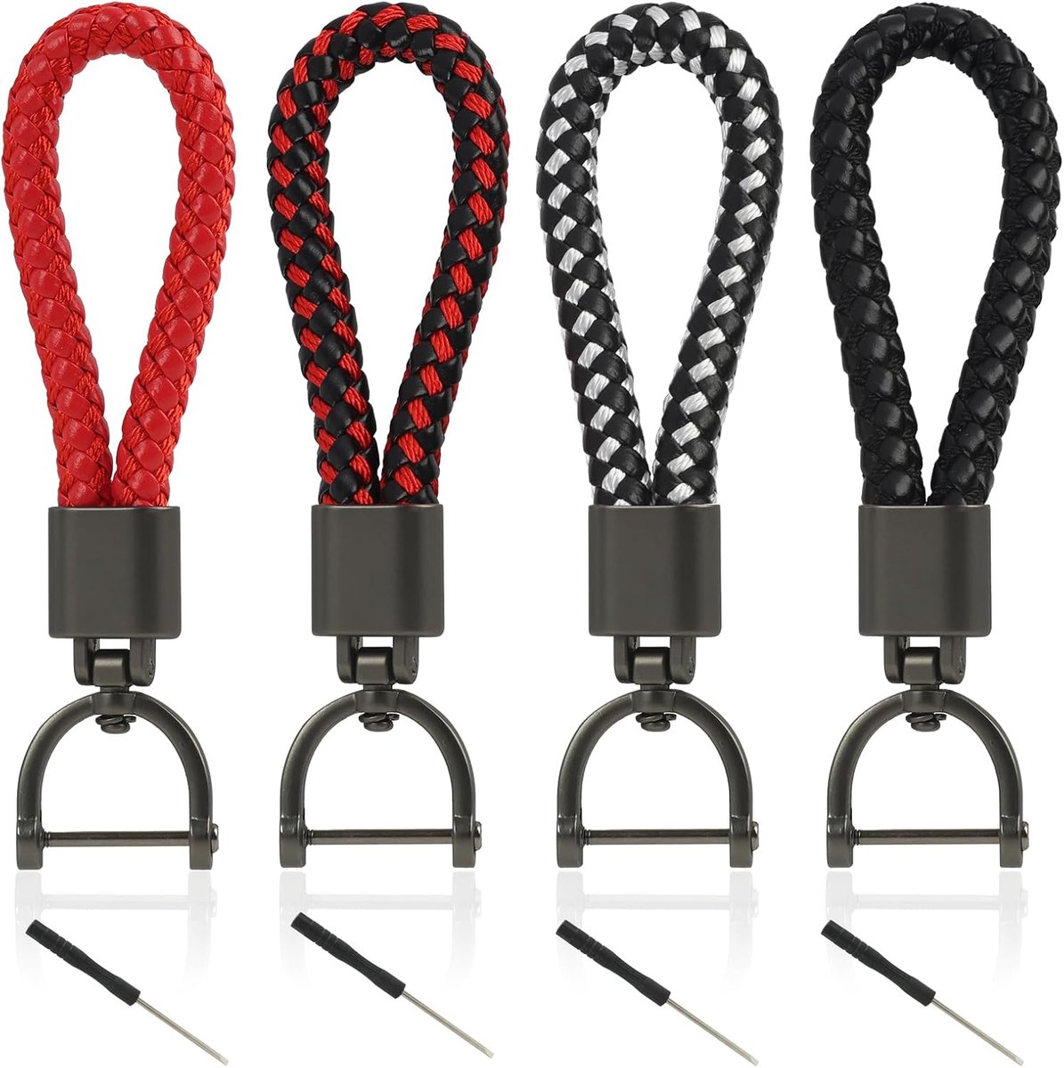 4 Pieces Braided Leather Car Key Chains Black Red Black White Black Red Keychain for Car Motorcycle Multifunction with - ShopVlot