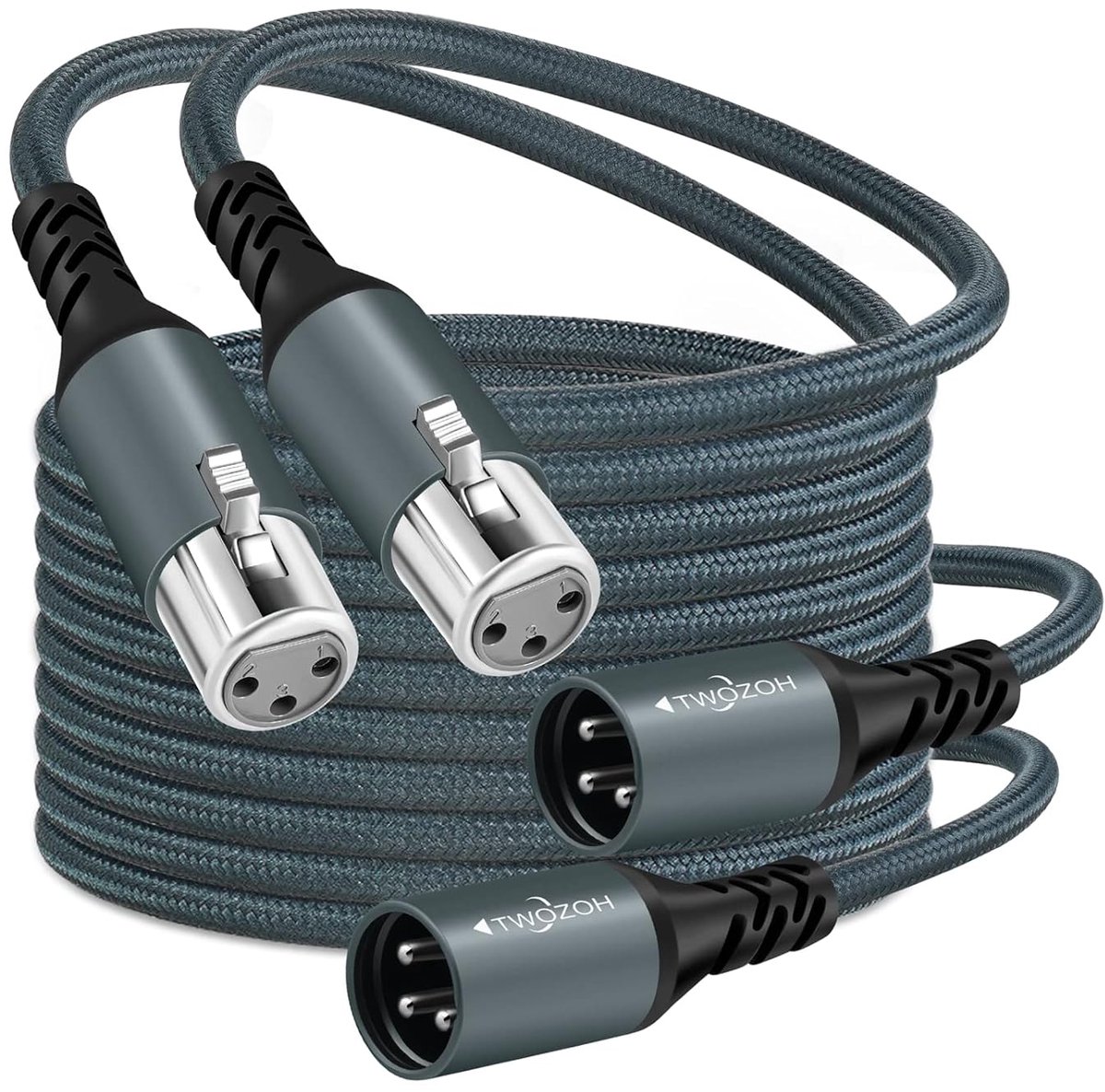 Twozoh XLR Male to Female Audio Cable 5M 2 Pack, Braided Balanced 3pin XLR Microphone Cable (Professional/HiFi) - ShopVlot