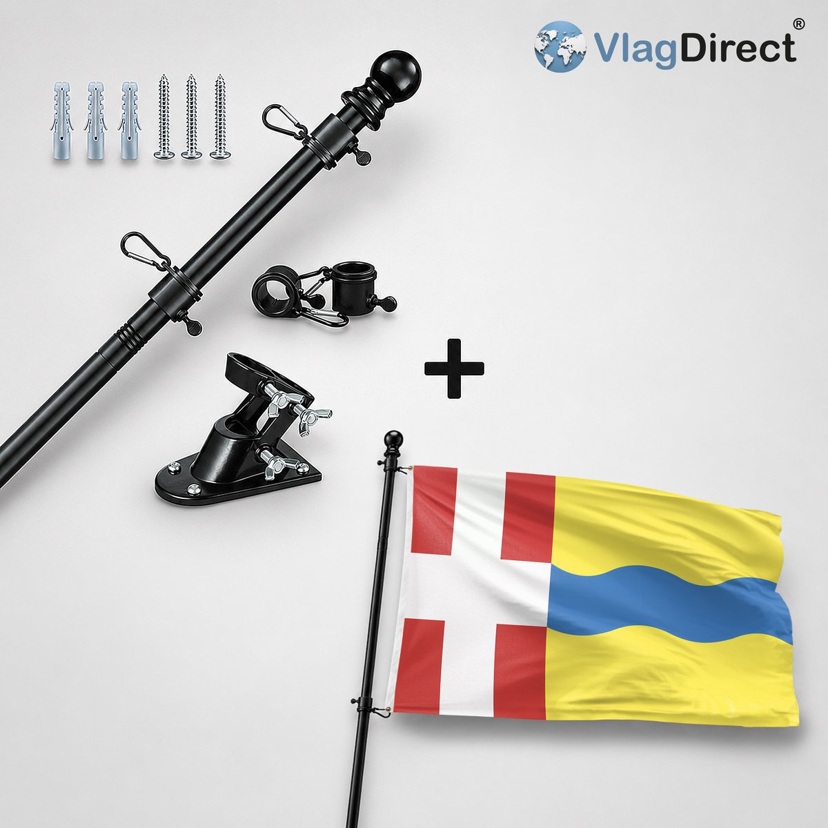 VlagDirect - Compleet vlaggenpakket - Zwarte vlaggenstok inclusief vlaggenstokhouder + Stichtse Vecht vlag - Gemeente Stichtse Vecht vlag - 90 x 150 cm.