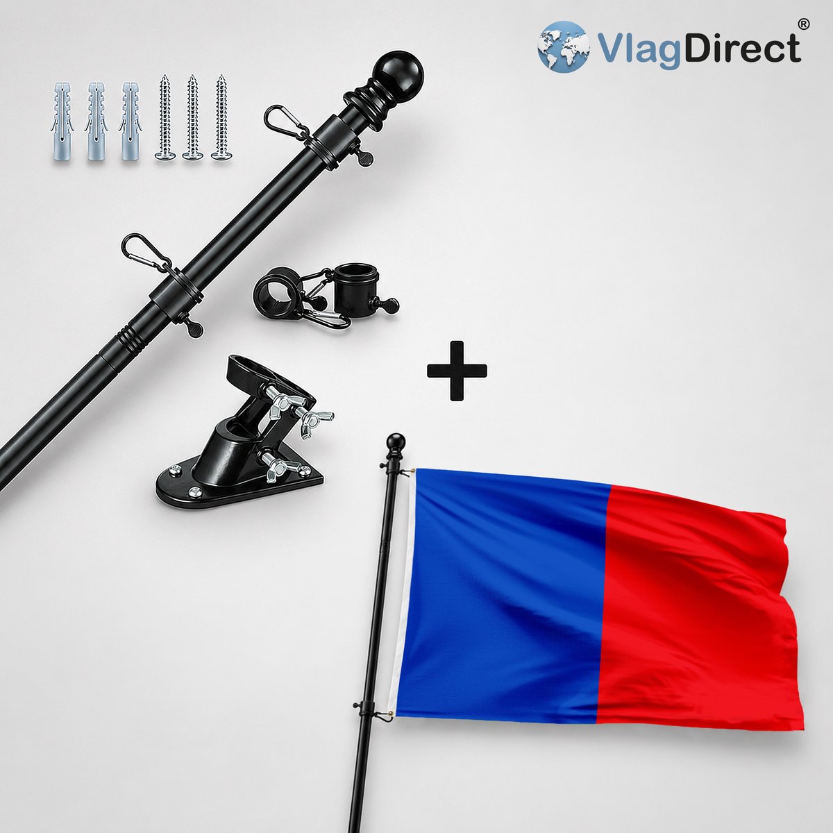 VlagDirect - Compleet vlaggenpakket - Zwarte vlaggenstok inclusief vlaggenstokhouder + Sint-Joostse vlag - Gemeente Sint-Joost-ten-Node vlag - 90 x 150 cm.