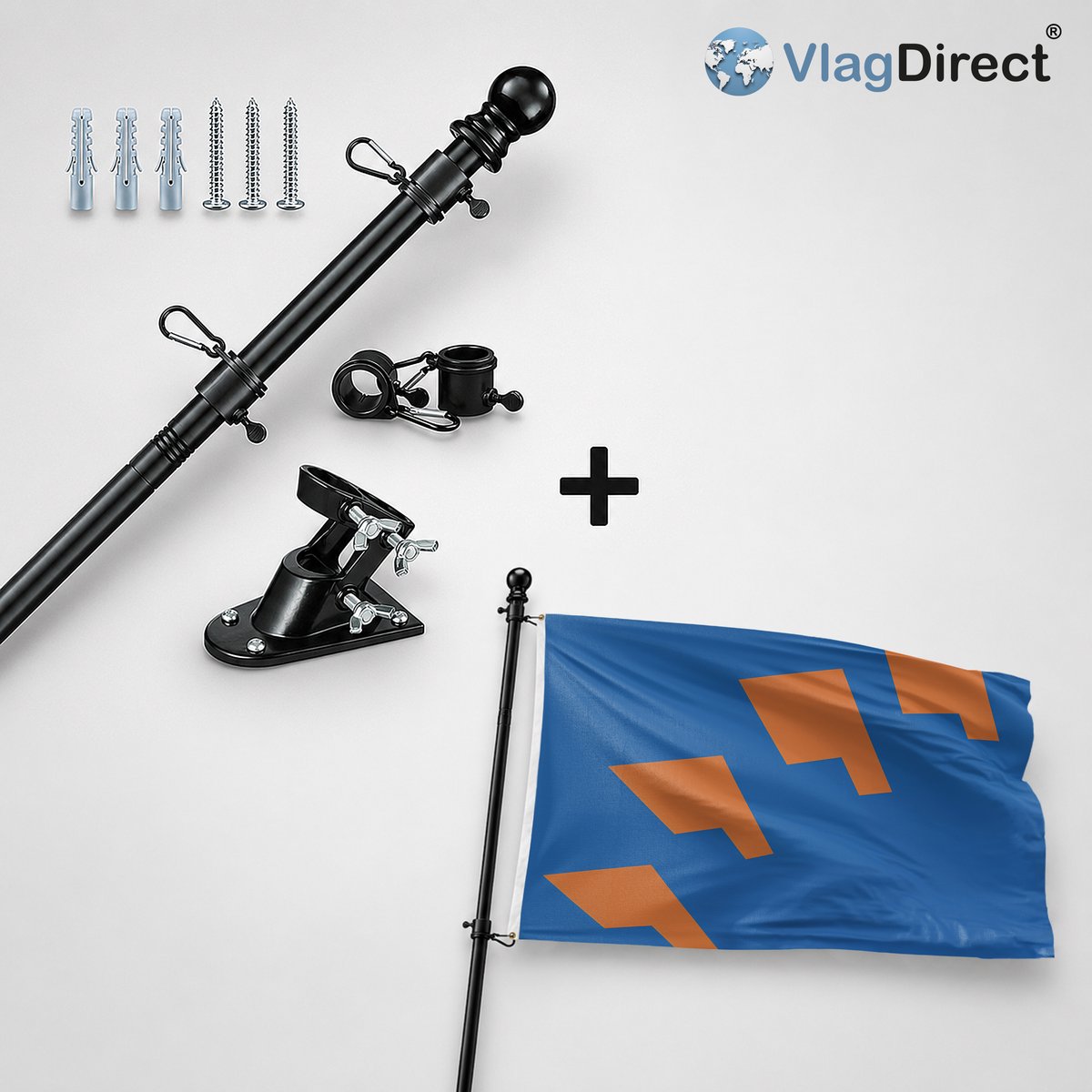 VlagDirect - Compleet vlaggenpakket - Zwarte vlaggenstok inclusief vlaggenstokhouder + Berkelland vlag - Gemeente Berkelland vlag - 90 x 150 cm.