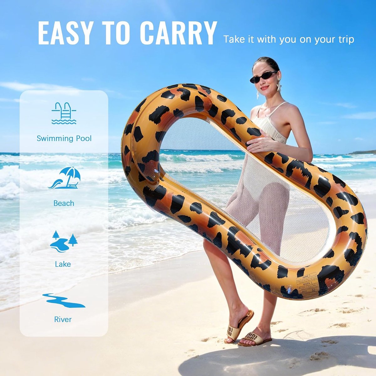 Inflatable Water Hammock, Air Mattress, Sun Lounger with Net, Pool Hammock with Mesh, Water Bed, Floating Lounge Chair - ShopVlot