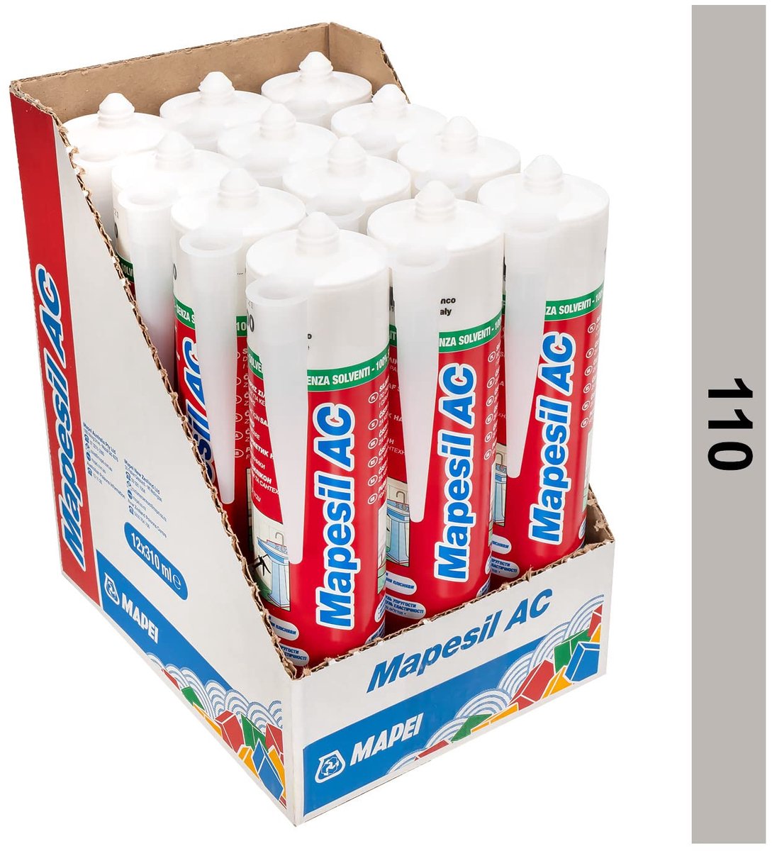 Box of 12 pieces Mapei Mapesil AC Colour 110 Manhattan mildew resistant silicone sealant. - ShopVlot
