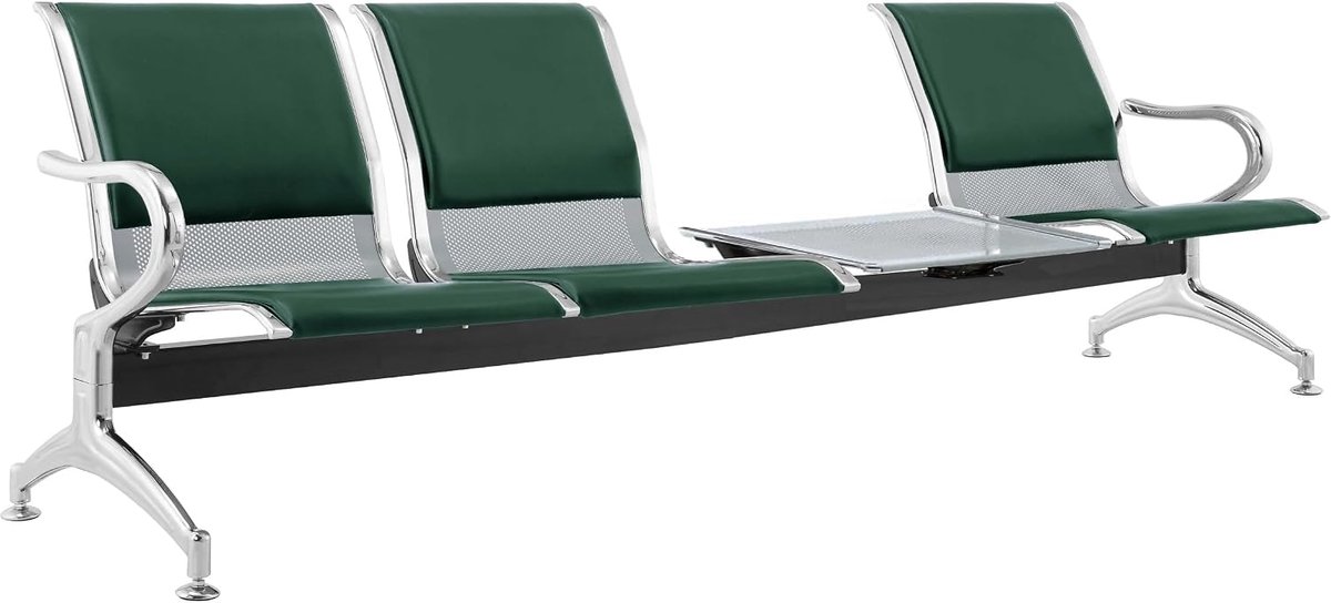 4-seater sofa steel 240 x 71 x 78 H silver for waiting room - for self-assembly: 4 chairs + coffee table - ShopVlot