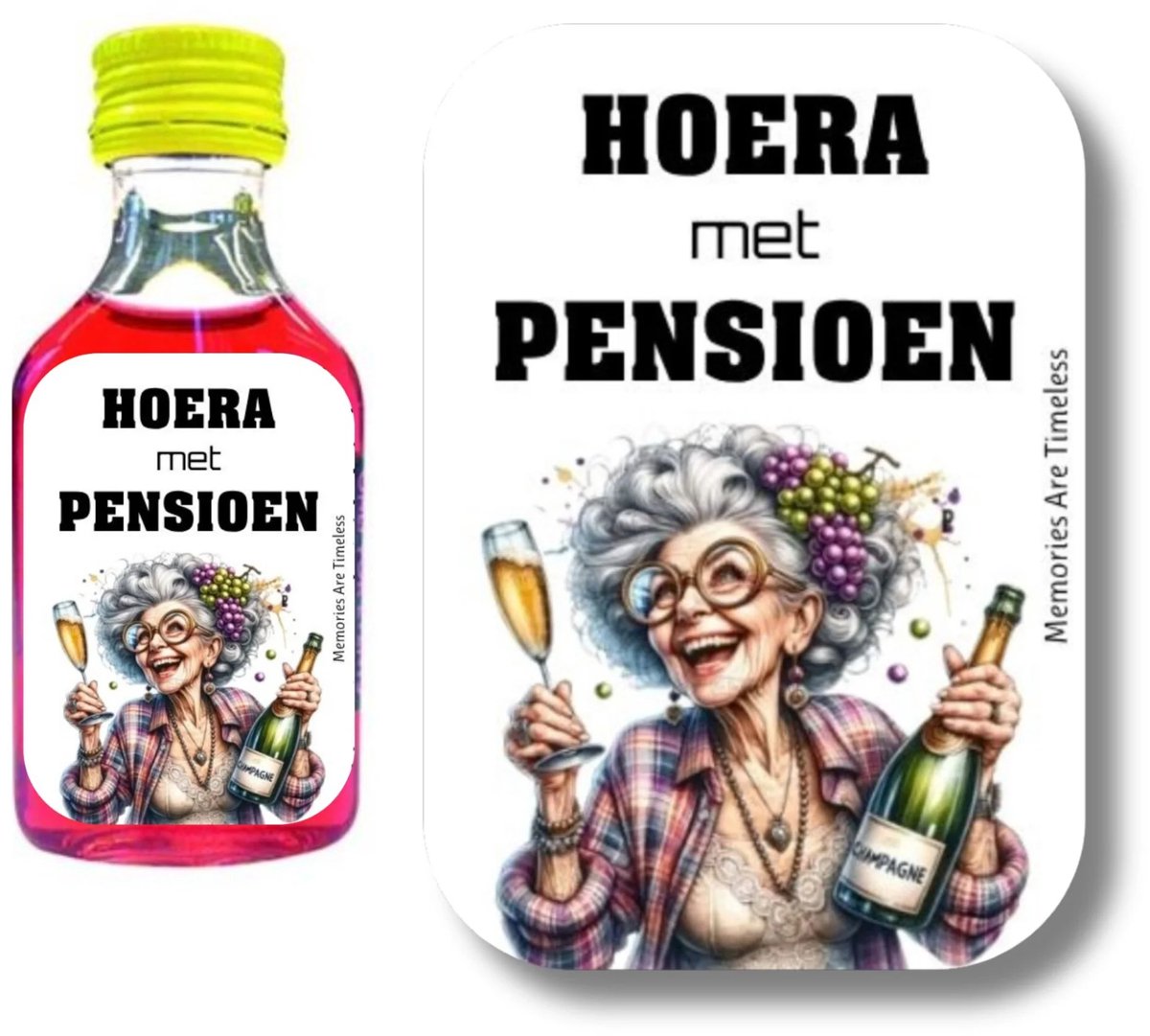 Pensioen Shotjes Etiketten Vrouw | Hoera met Pensioen | 30 Stickers | Afscheid Collega | Memories Are Timeless