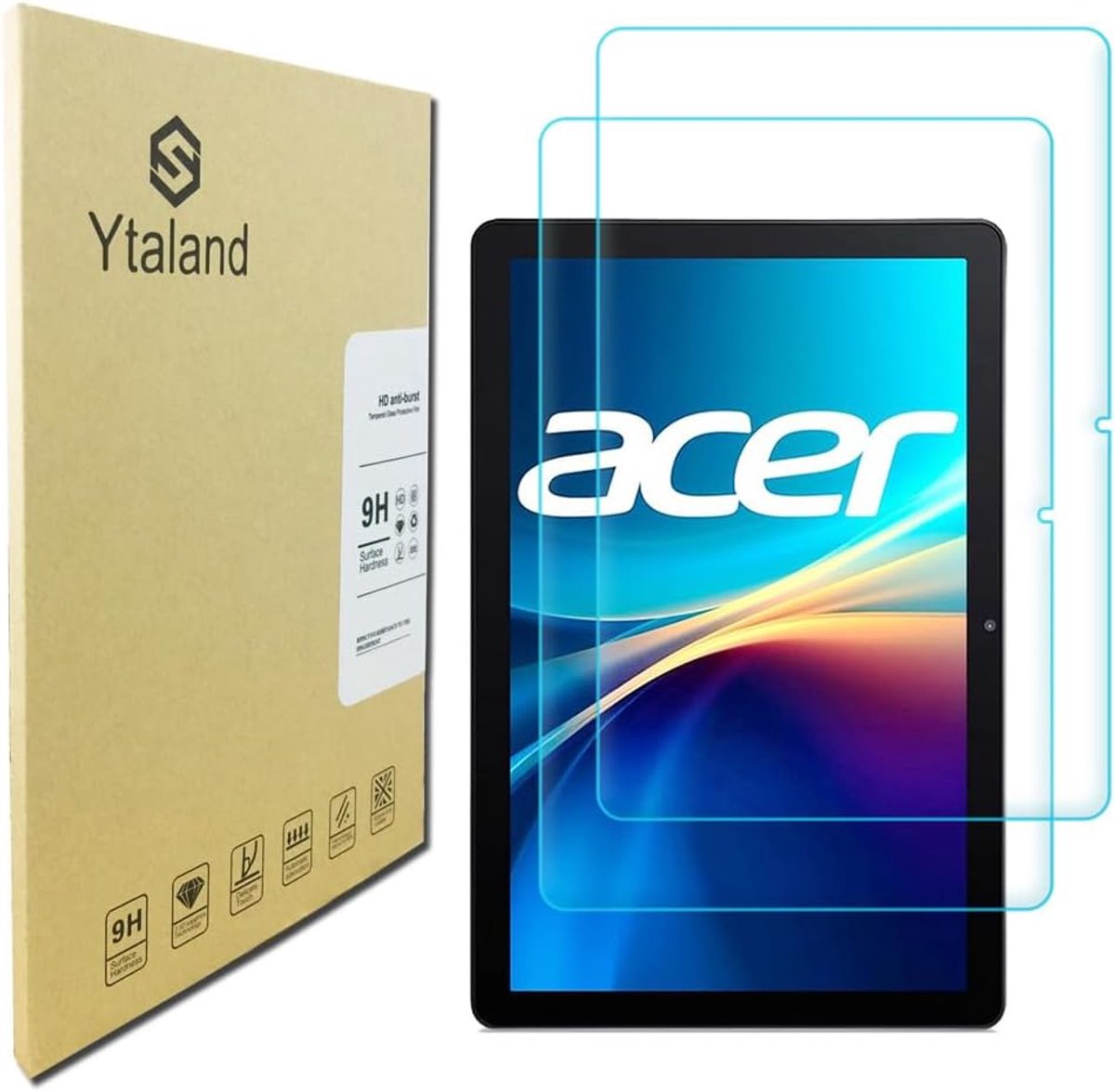 Ytaland Beschermfolie voor Acer Iconia Tab V10 tablet, 2 stuks, 9H hardheid, displaybescherming, krasbestendig, HD - ShopVlot