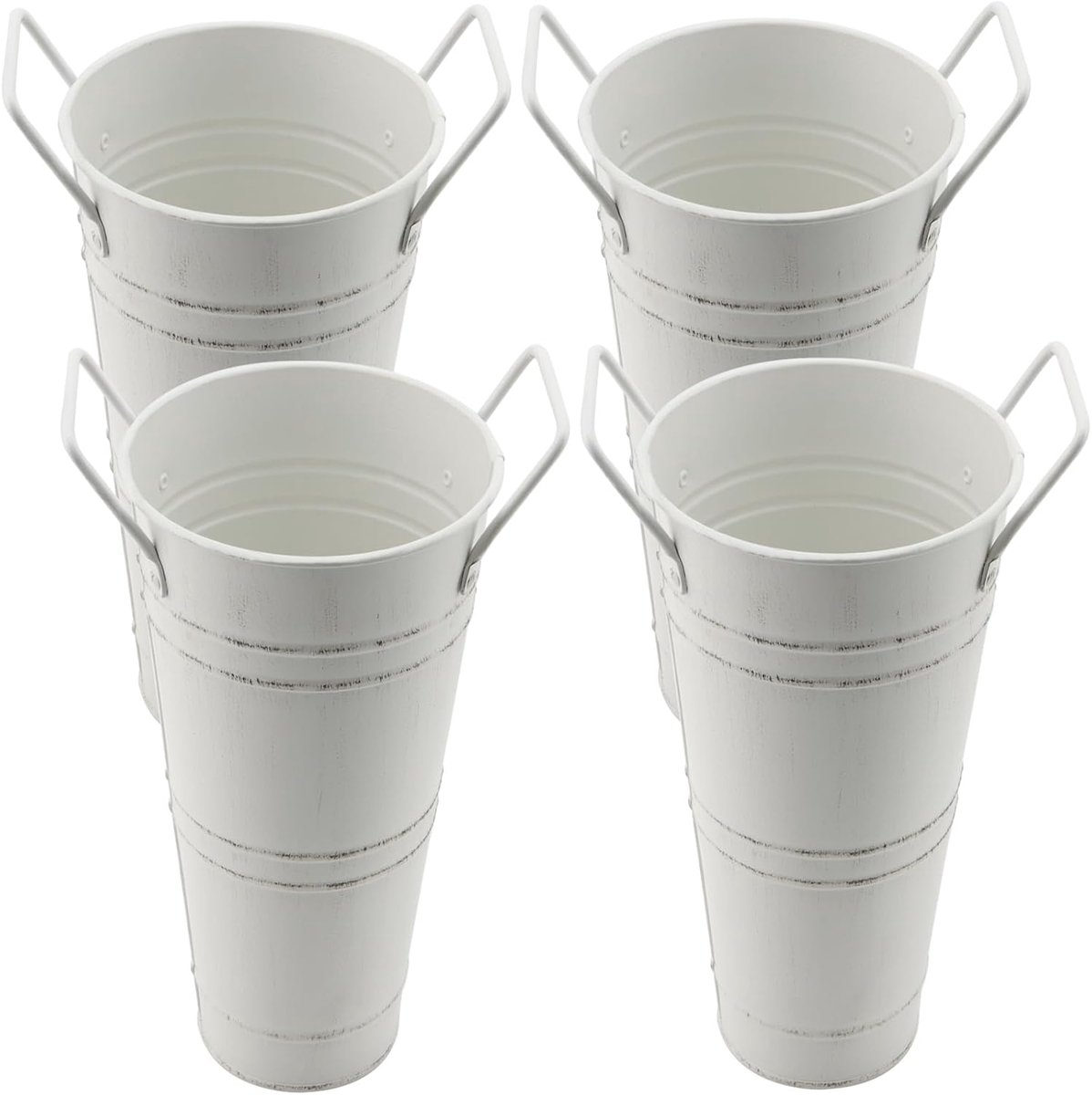 4 Pieces Beige Flower Vase Metal Vintage 23cm High Metal Flower Bucket with Handle Farmhouse Decorative Bucket for - ShopVlot