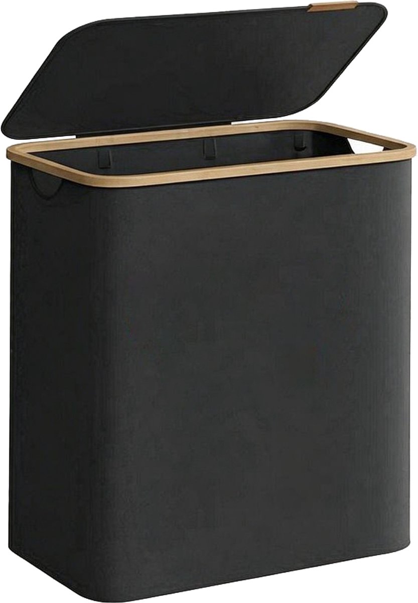 Wasmand, wasgoedmand, sorteermand 60 x 38,5 x 70,5 cm zwart, grote capaciteit van 150 l, 3 vakken voor sorteren en opbergen, met handvatten, deksel en uitneembare mesh binnenzak, opvouwbaar en ruimtebesparend, voor slaapkamer, badkamer en wasruimte