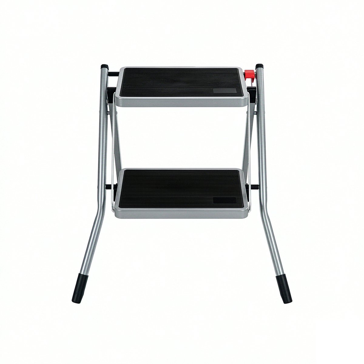 Opvouwbare trap 49x47x43 cm Grijs Ontwerp met 2 treden van 20 cm breed met antislipoppervlak Met handgreep en vergrendelingsmechanisme Betrouwbaar metaal Maximaal draagvermogen 150 kg Opvouwbaar en ruimtebesparend Geschikt voor thuis, garage