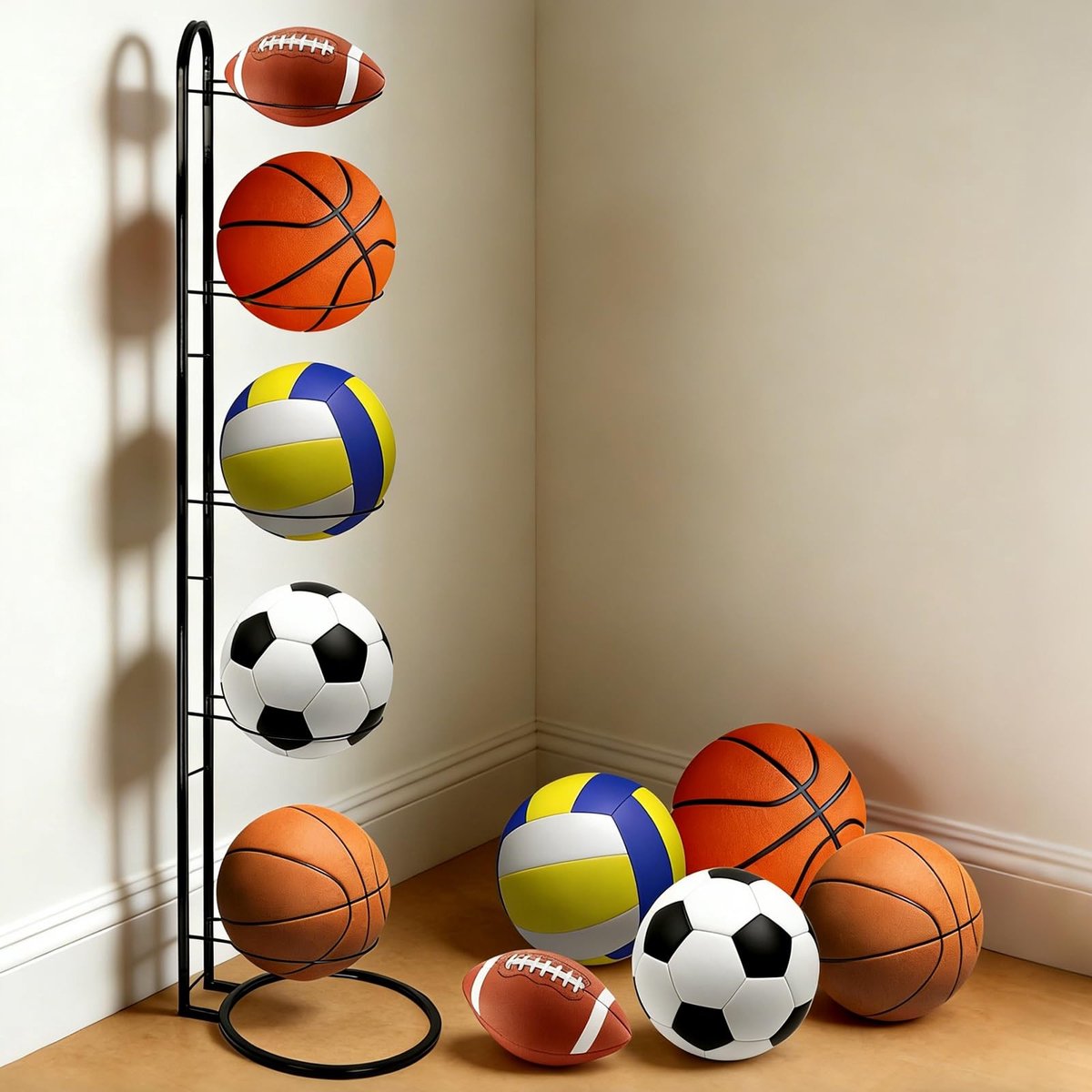 Solidchoice - 5-traps Zwarte Metalen Balstandaard voor Voetballen en Volleyballen