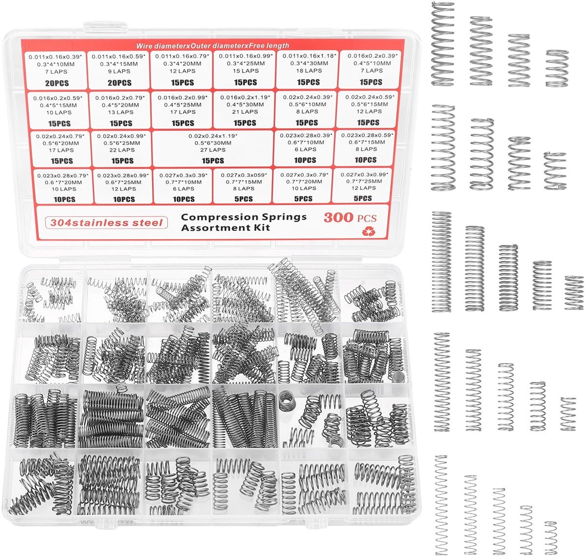 Solidchoice - Set van 300 Stalen Compressieveren voor Diverse Toepassingen