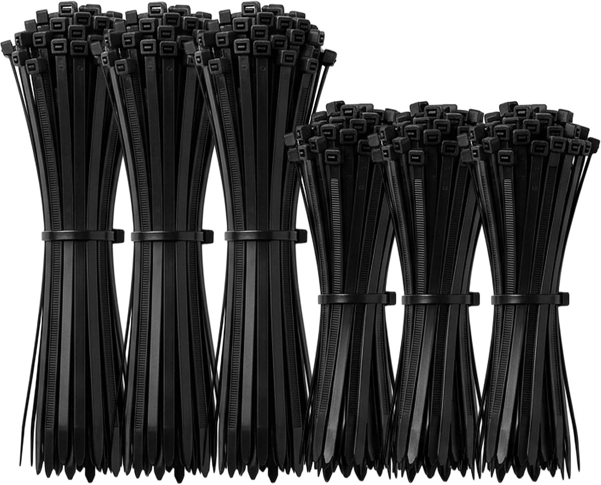 Kabelbinders 500 mm en 300 mm - zwart nylon - uv-bestendig - extra sterk voor kabelbeheer - ShopVlot