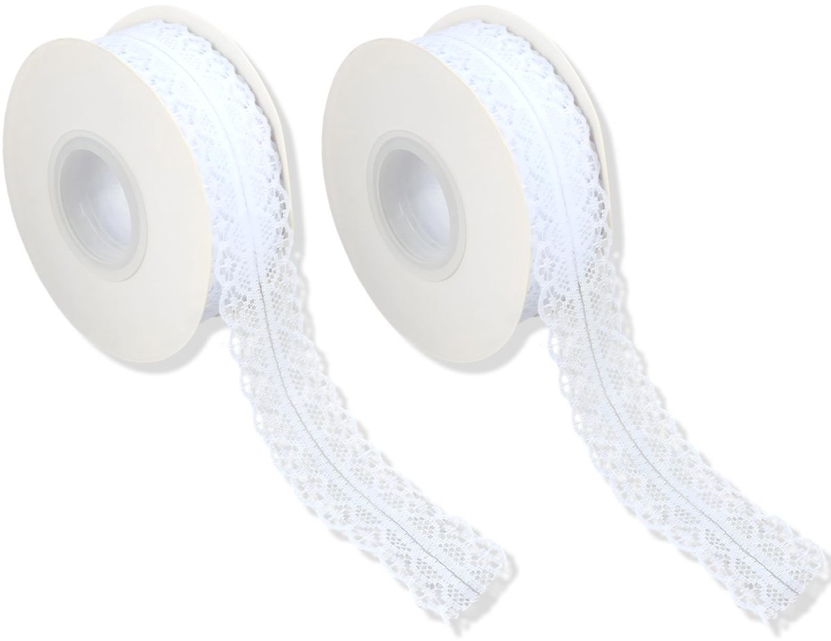 Solidchoice - Set van 2 Vintage Witte Kant Ribbons, 3 cm Breed voor Creatieve Projecten
