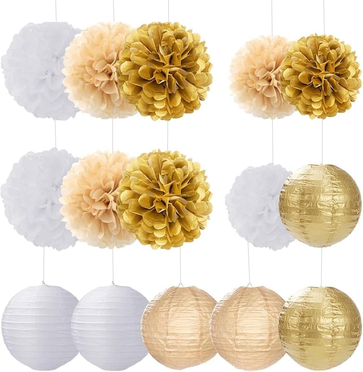 Papieren lantaarns rond - herbruikbaar - khaki en platinum - sfeervolle verlichting voor buiten - ShopVlot